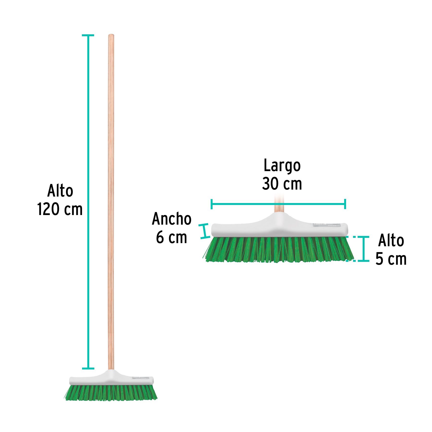 Cepillo para barrer cerda rígida de 30 cm, bastón de madera