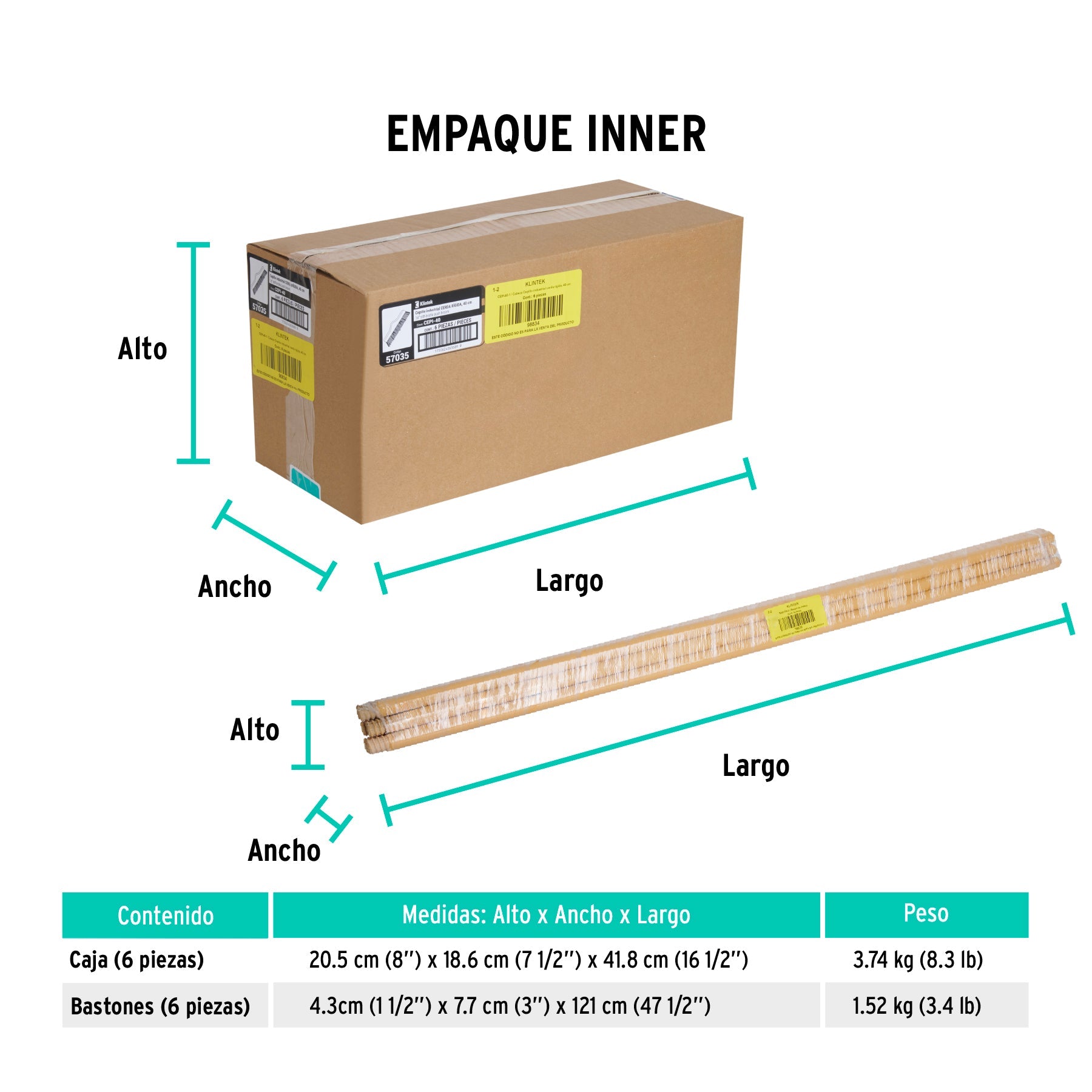 Cepillo para barrer cerda rígida de 40 cm, bastón de madera - Empaque