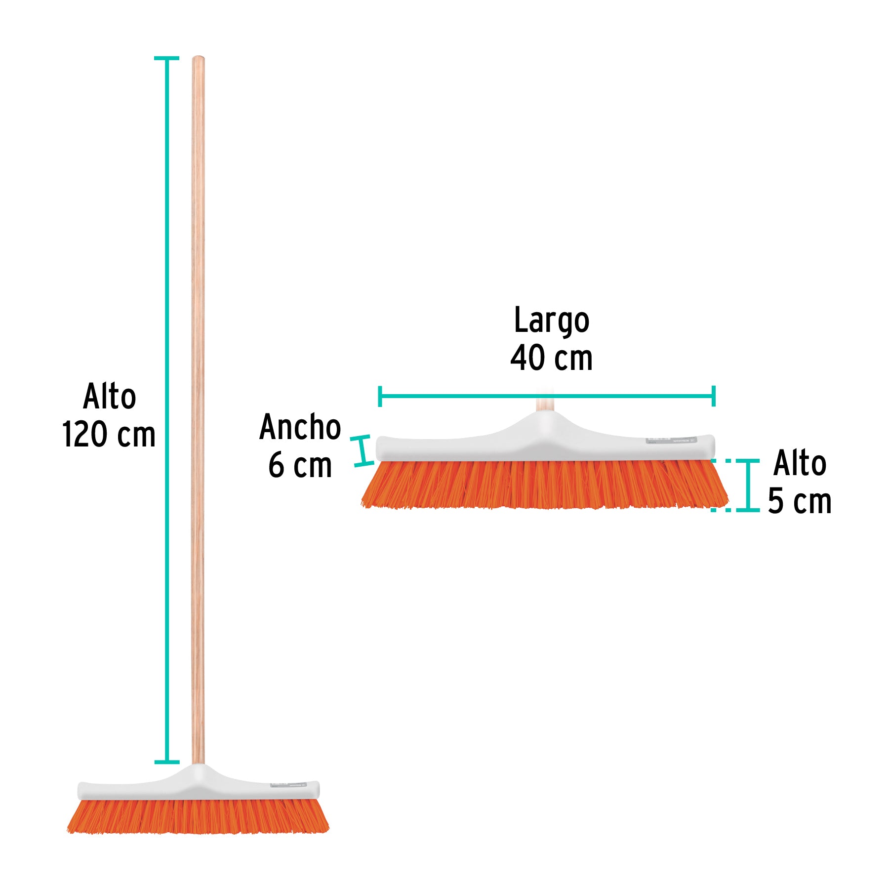 Cepillo para barrer cerda rígida de 40 cm, bastón de madera