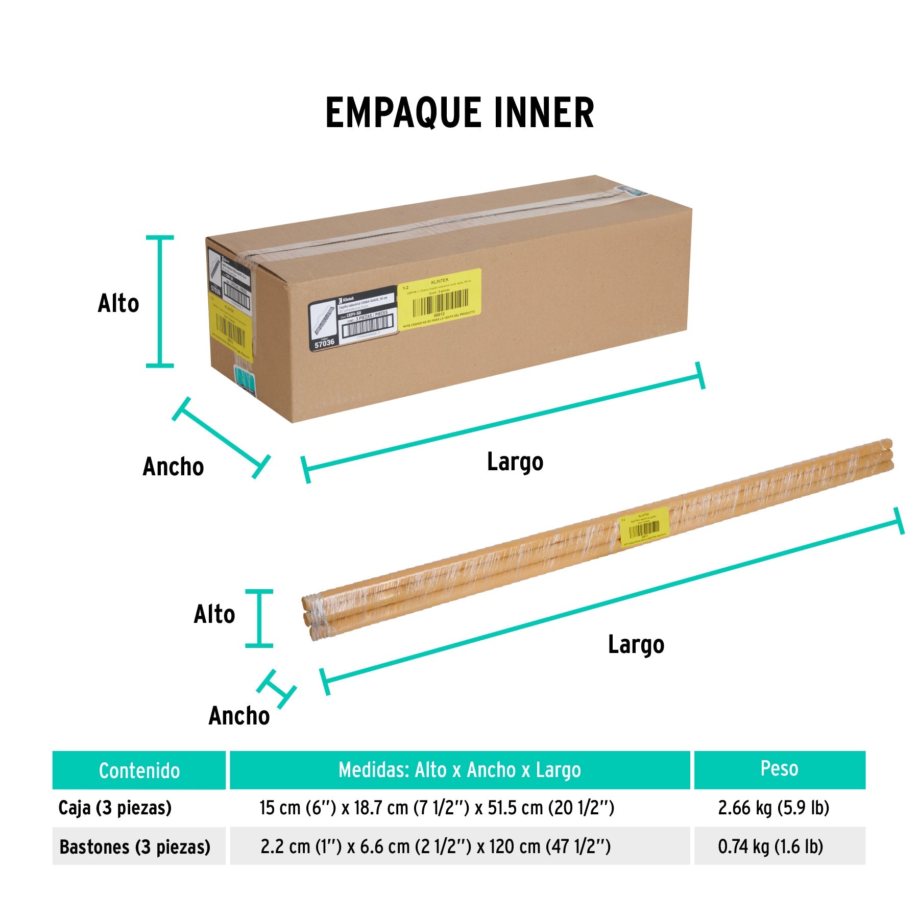 Cepillo para barrer cerda suave de 50 cm, bastón de madera - Empaque