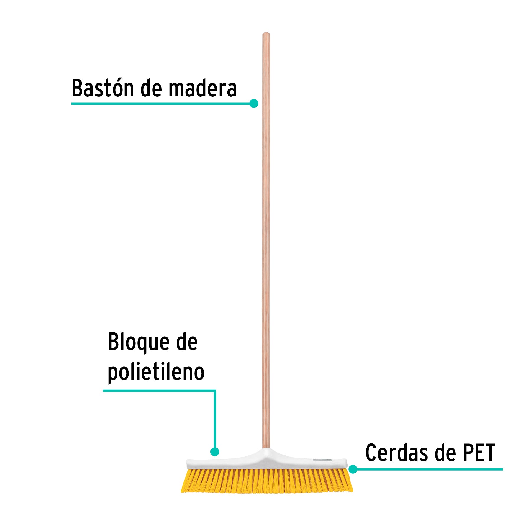 Cepillo para barrer cerda suave de 50 cm, bastón de madera