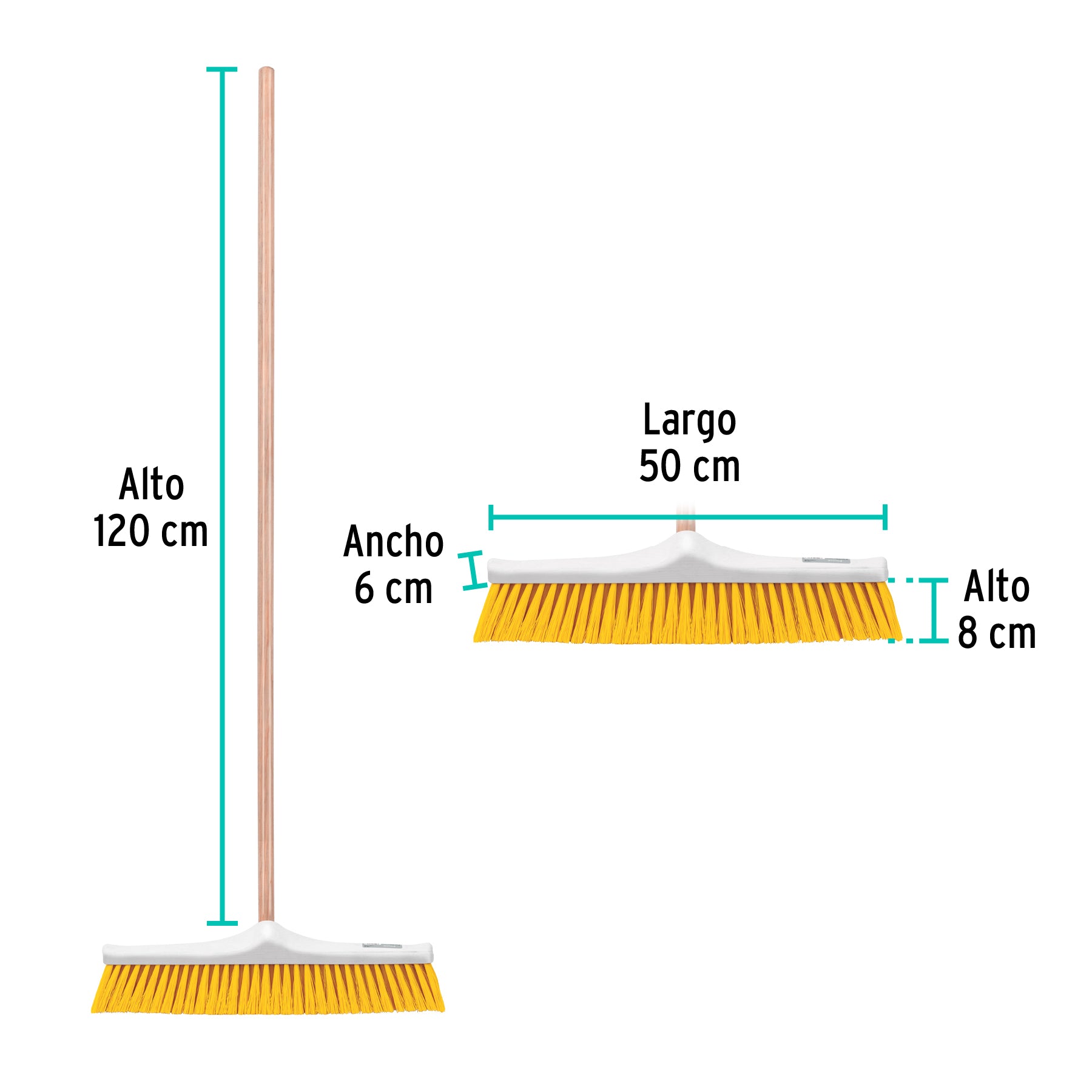 Cepillo para barrer cerda suave de 50 cm, bastón de madera