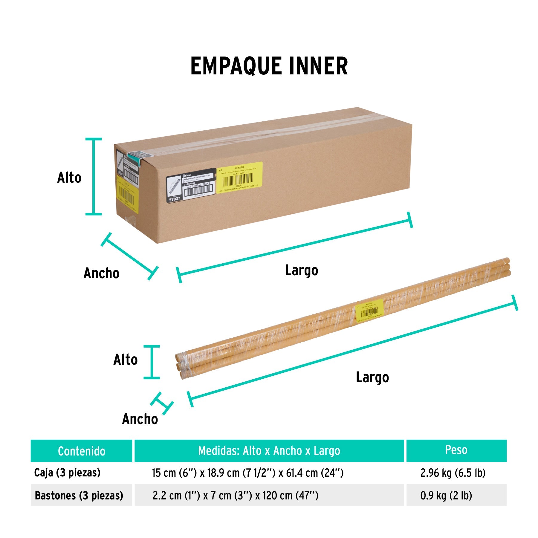 Cepillo para barrer cerda suave de 56 cm, bastón de madera - Empaque