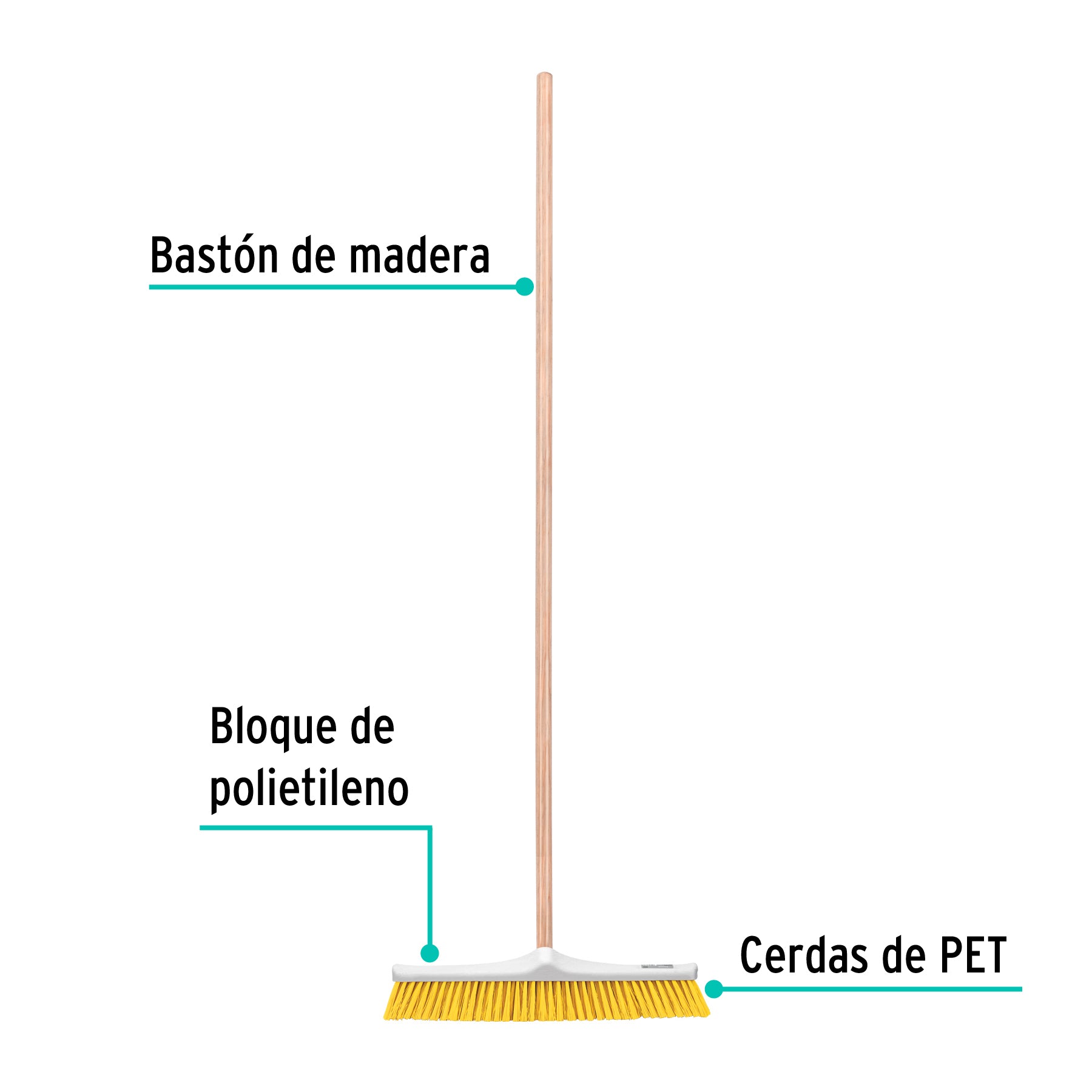 Cepillo para barrer cerda suave de 56 cm, bastón de madera