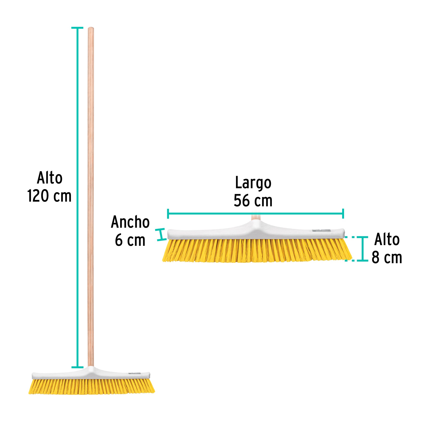 Cepillo para barrer cerda suave de 56 cm, bastón de madera
