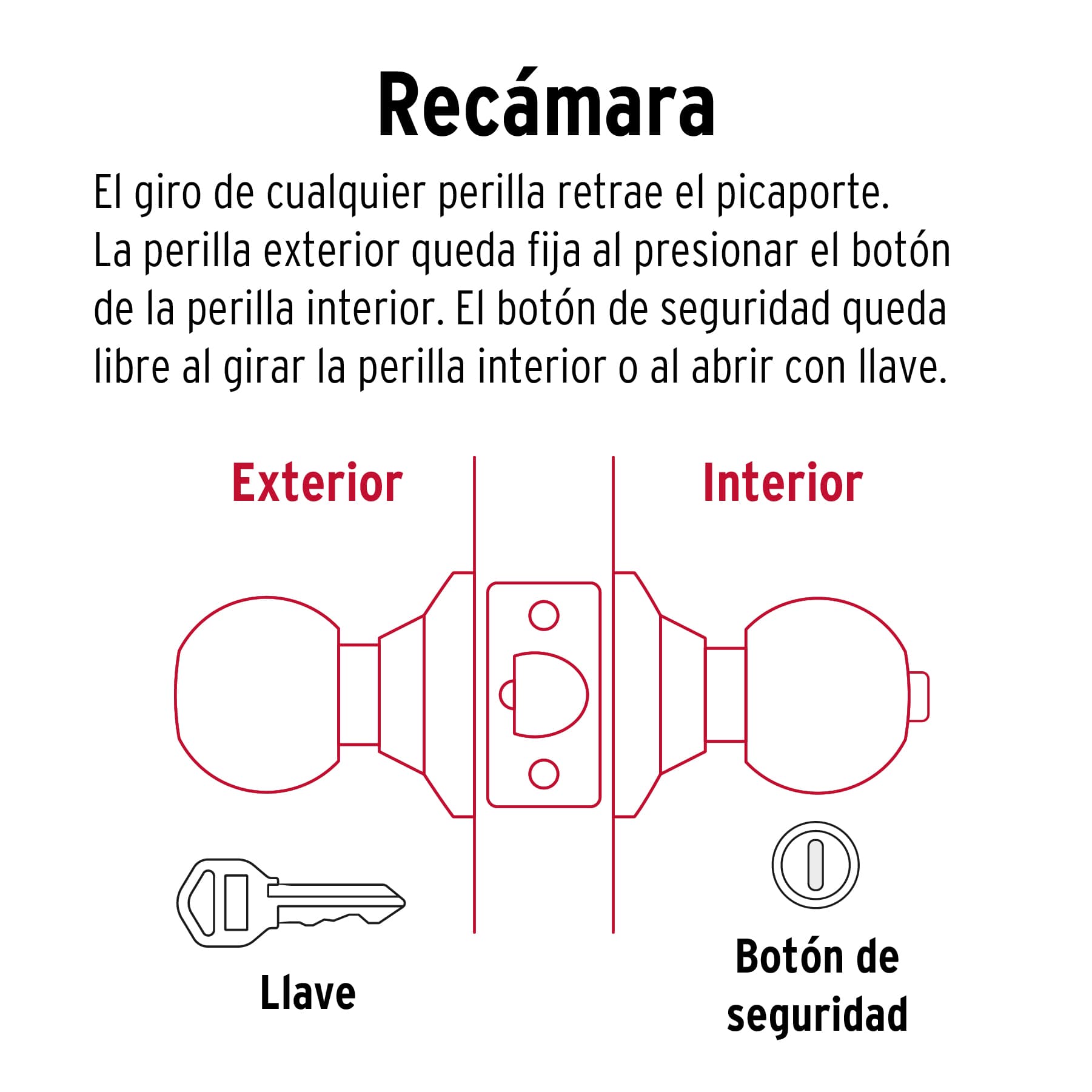 Cerradura tipo esfera para recámara, latón brillante, HERMEX