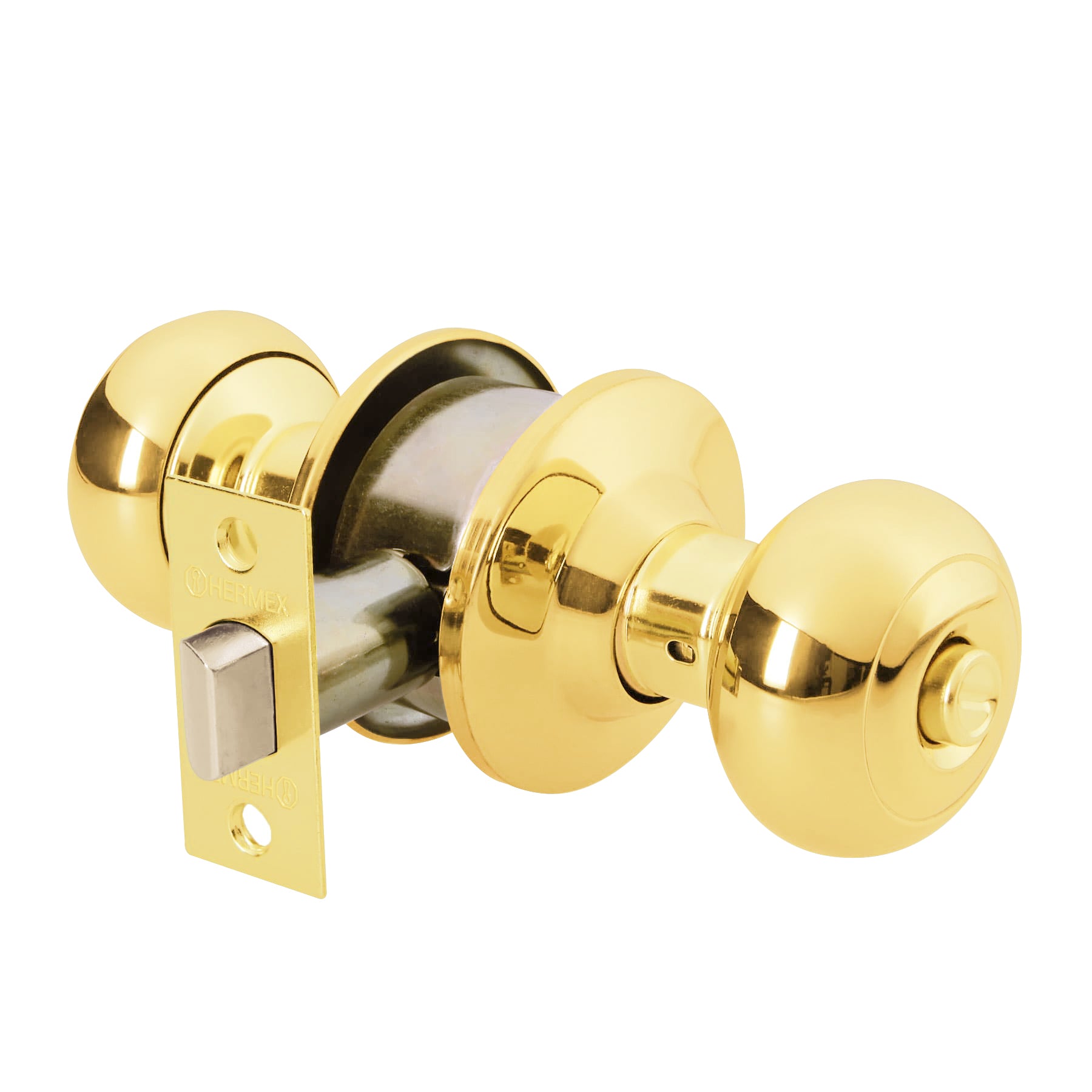 Cerradura tipo oval para baño, latón brillante, HERMEX
