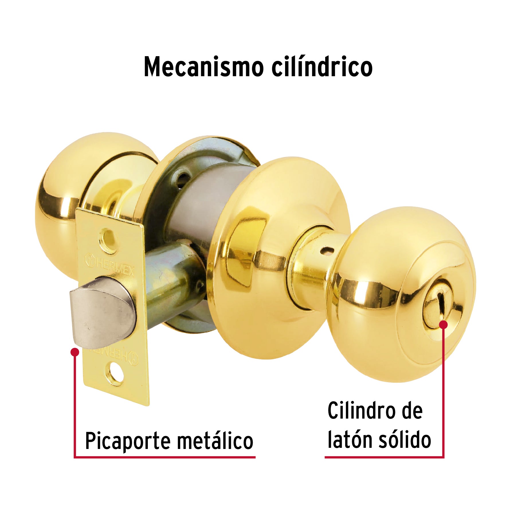 Cerradura tipo oval para baño, latón brillante, HERMEX