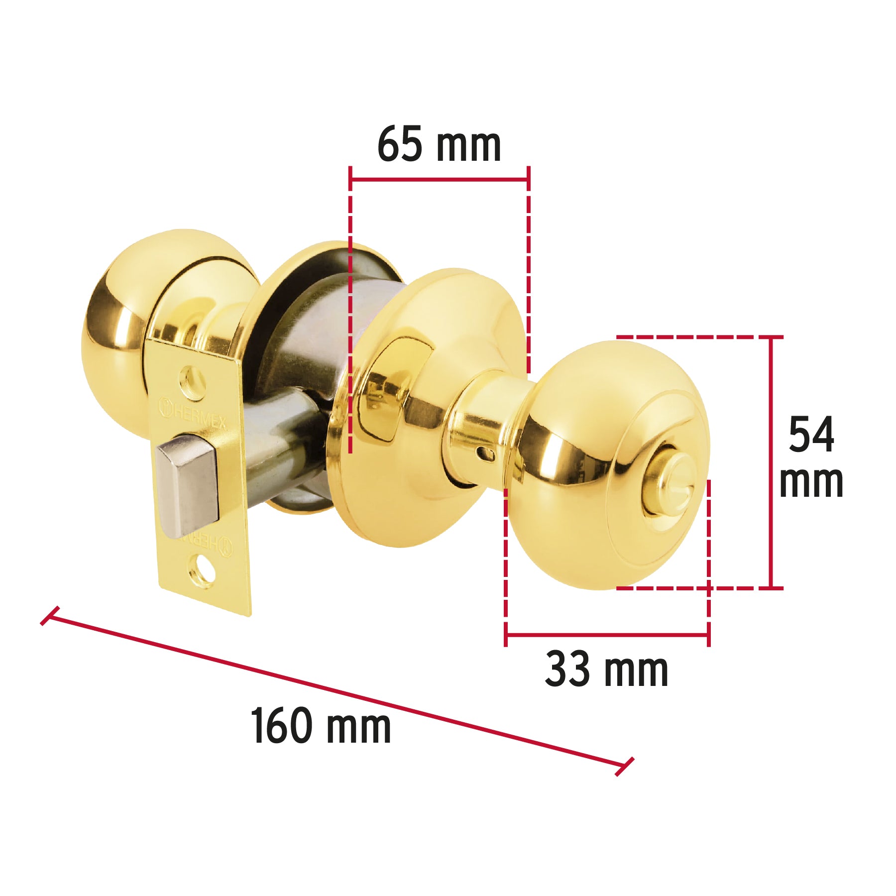 Cerradura tipo oval para baño, latón brillante, HERMEX