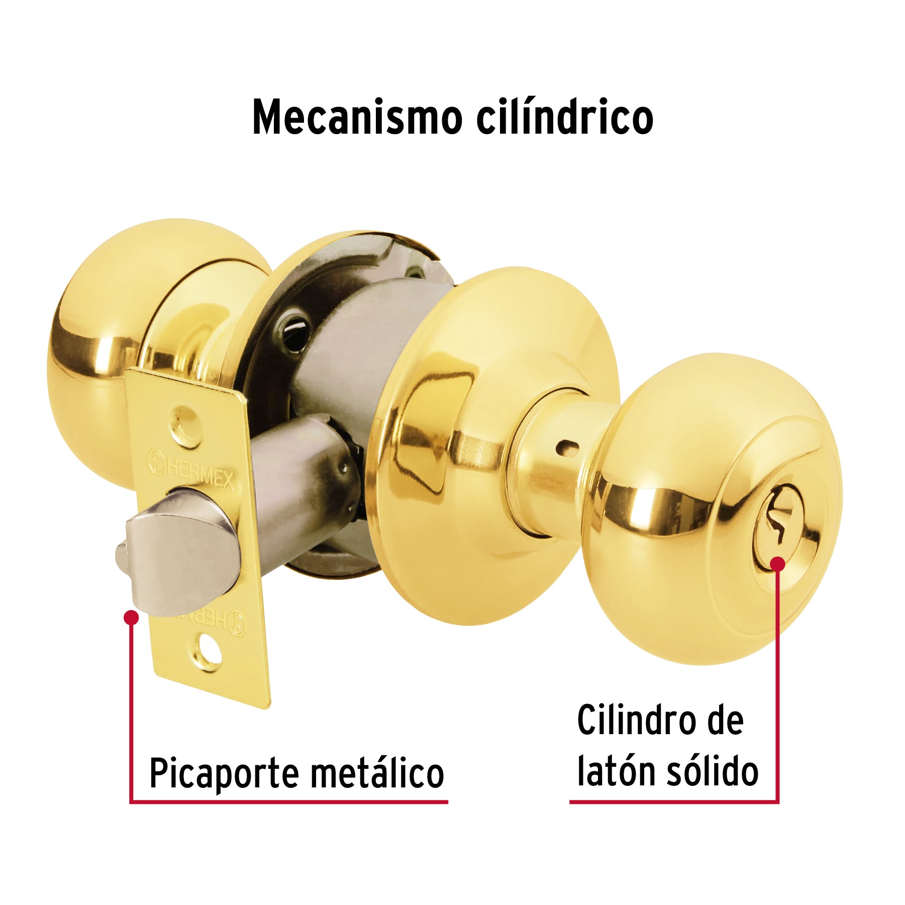 Cerradura tipo oval para entrada, latón brillante, HERMEX