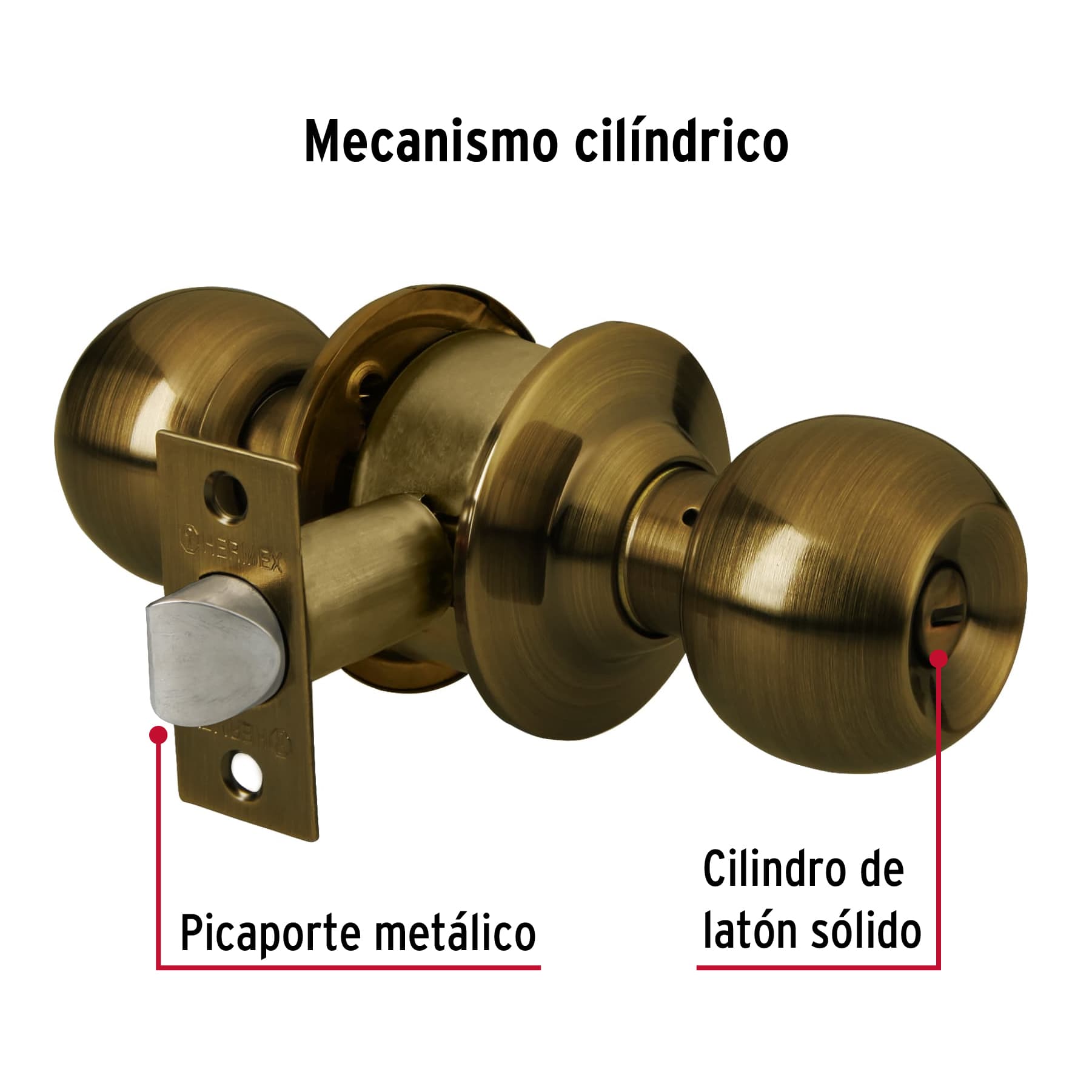 Cerradura tipo esfera para baño, latón antiguo, HERMEX