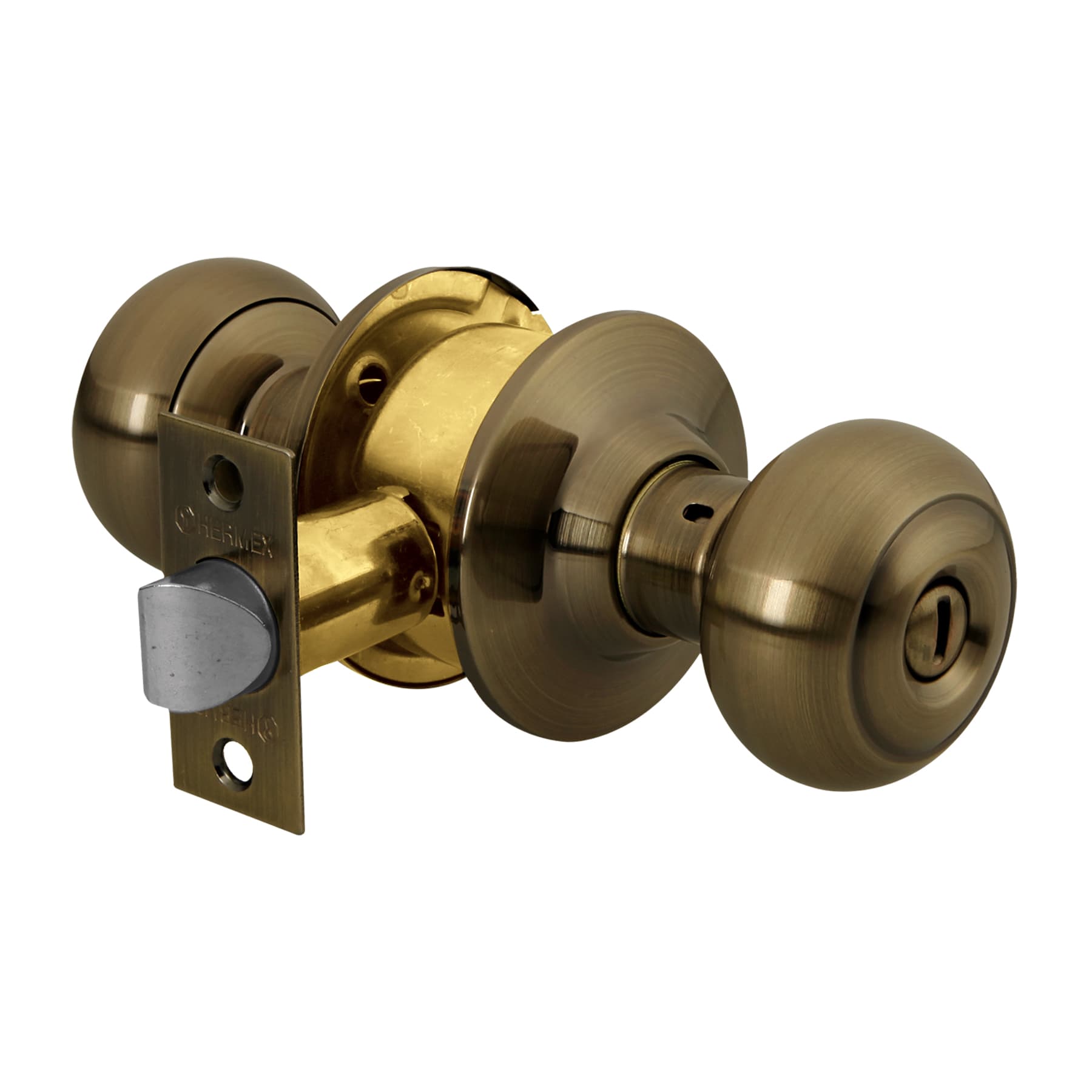 Cerradura tipo oval para baño, latón antiguo, HERMEX