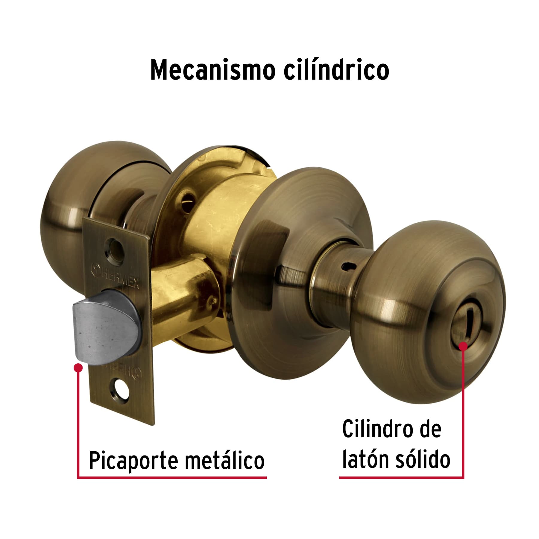 Cerradura tipo oval para baño, latón antiguo, HERMEX