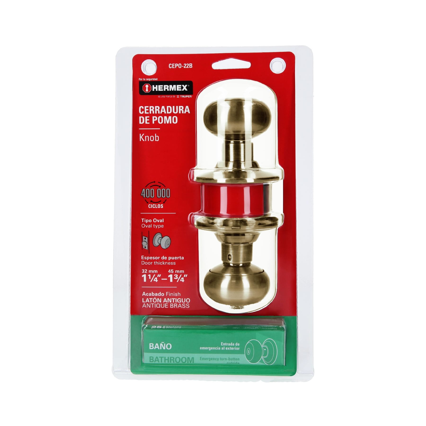 Cerradura tipo oval para baño, latón antiguo, HERMEX