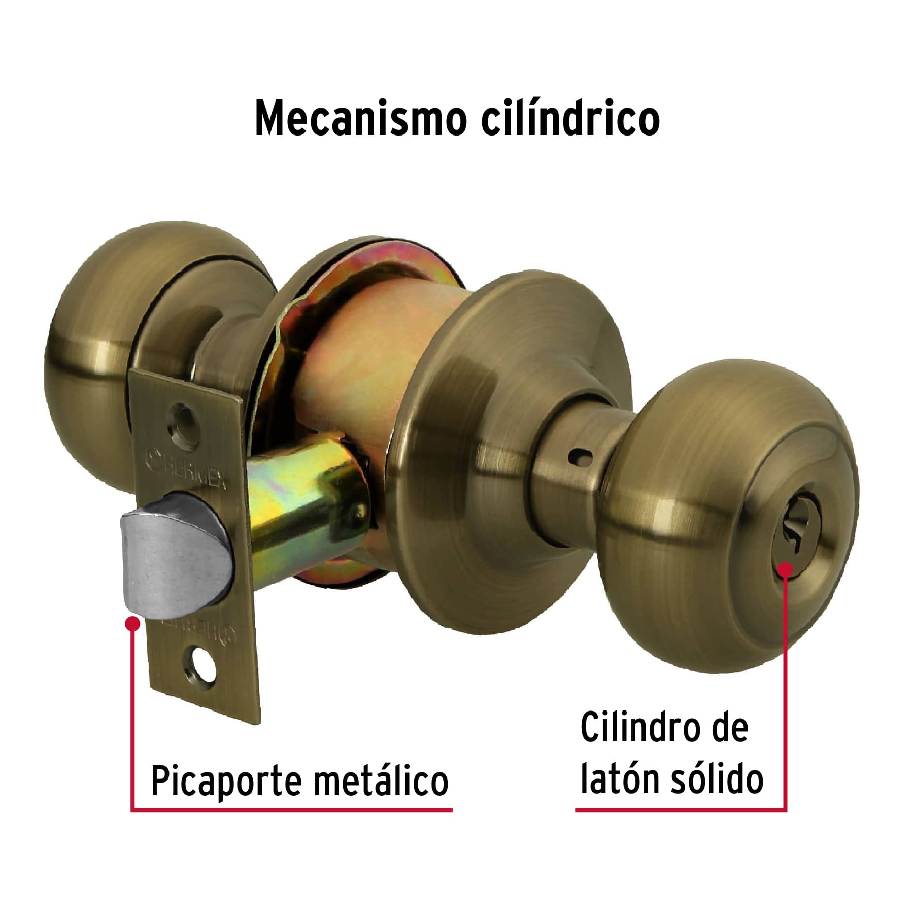 Cerradura tipo oval para entrada, latón antiguo, HERMEX