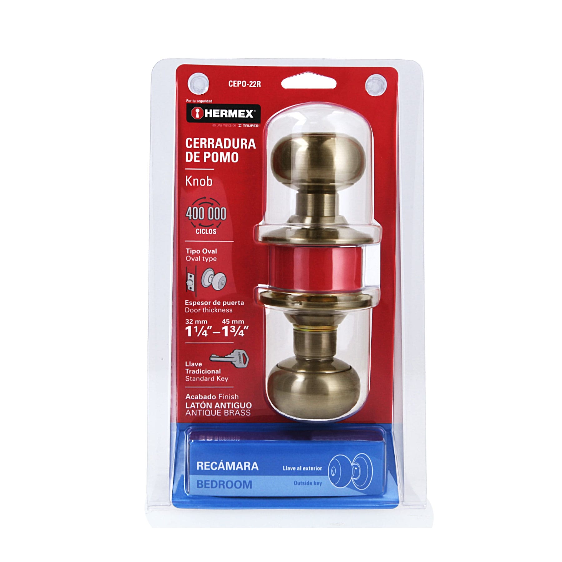 Cerradura tipo oval para recámara, latón antiguo, HERMEX