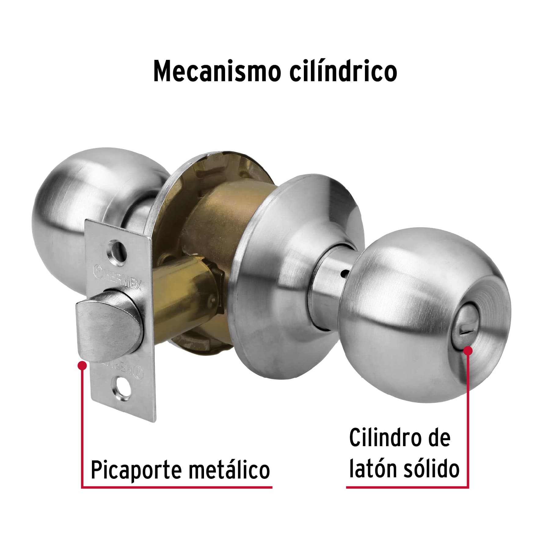 Cerradura tipo esfera para baño, cromo mate, HERMEX