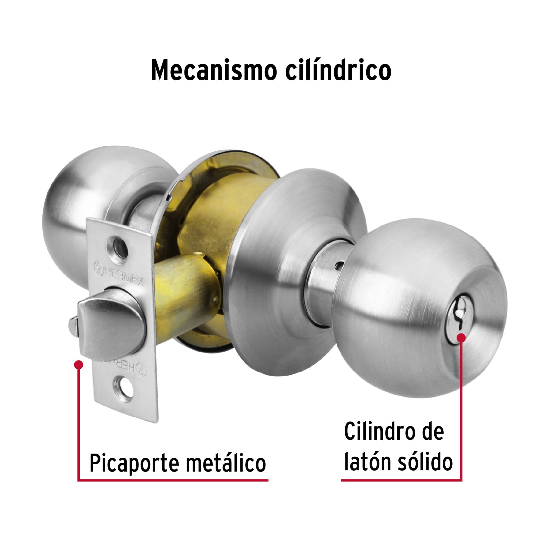 Cerradura tipo esfera para entrada, cromo mate, HERMEX