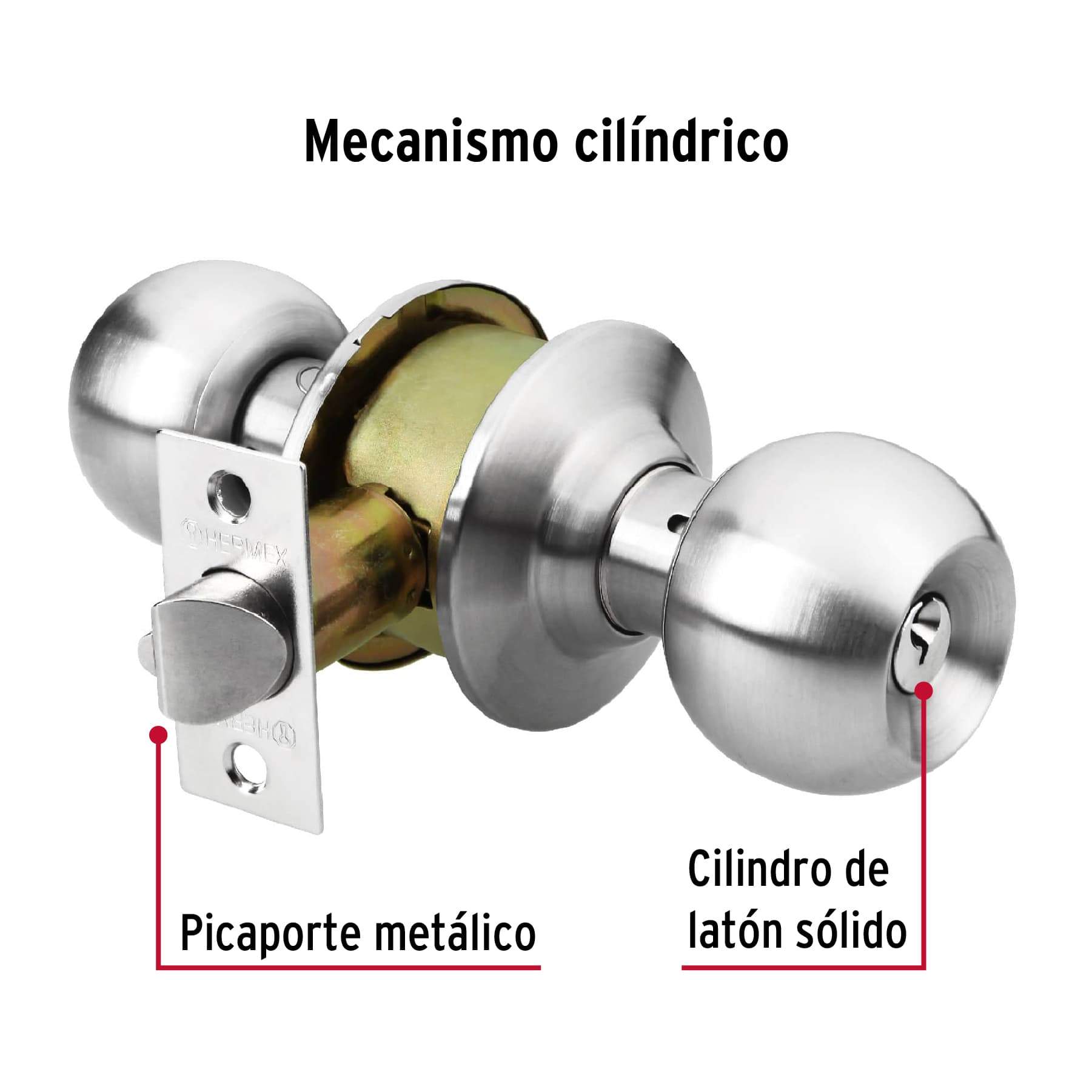 Cerradura tipo esfera para recámara, cromo mate, HERMEX