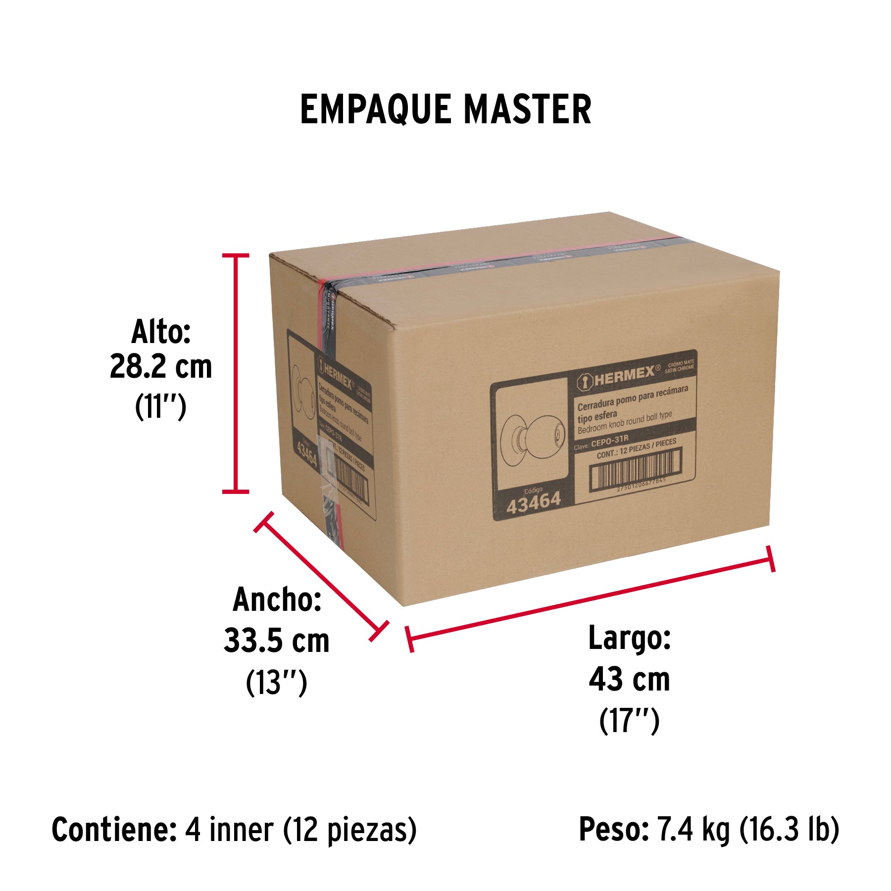 Cerradura tipo esfera para recámara, cromo mate, HERMEX - Empaque
