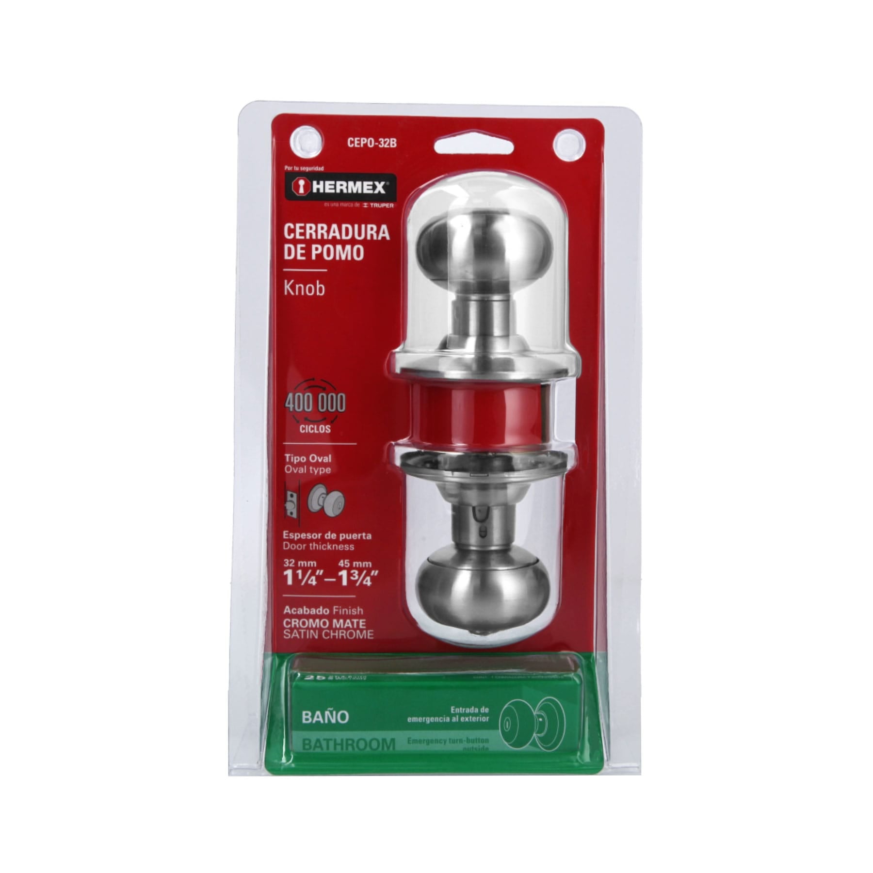 Cerradura tipo oval para baño, cromo mate, HERMEX