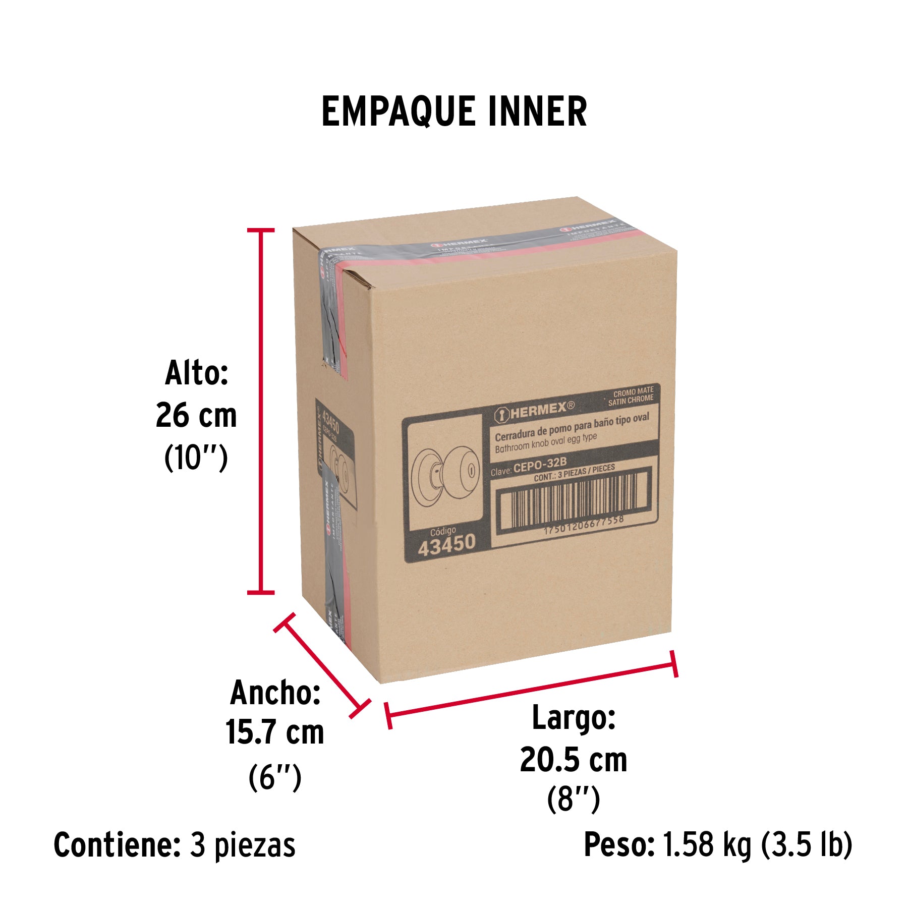 Cerradura tipo oval para baño, cromo mate, HERMEX - Empaque