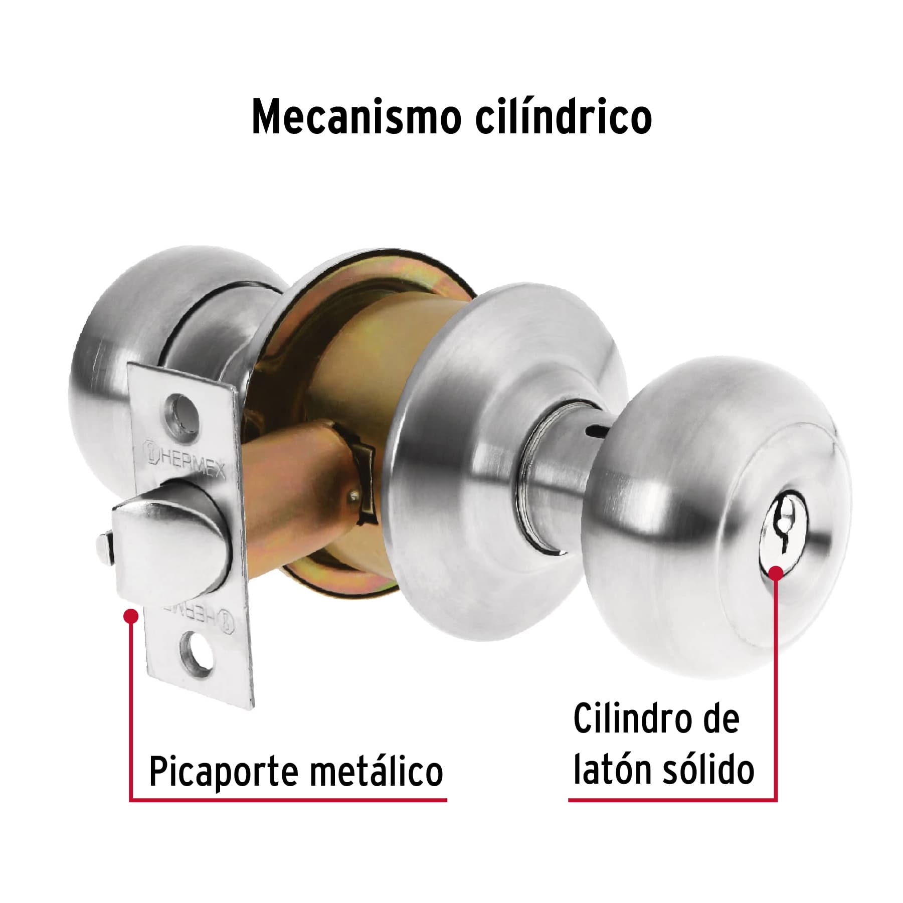 Cerradura tipo oval para recámara, cromo mate, HERMEX