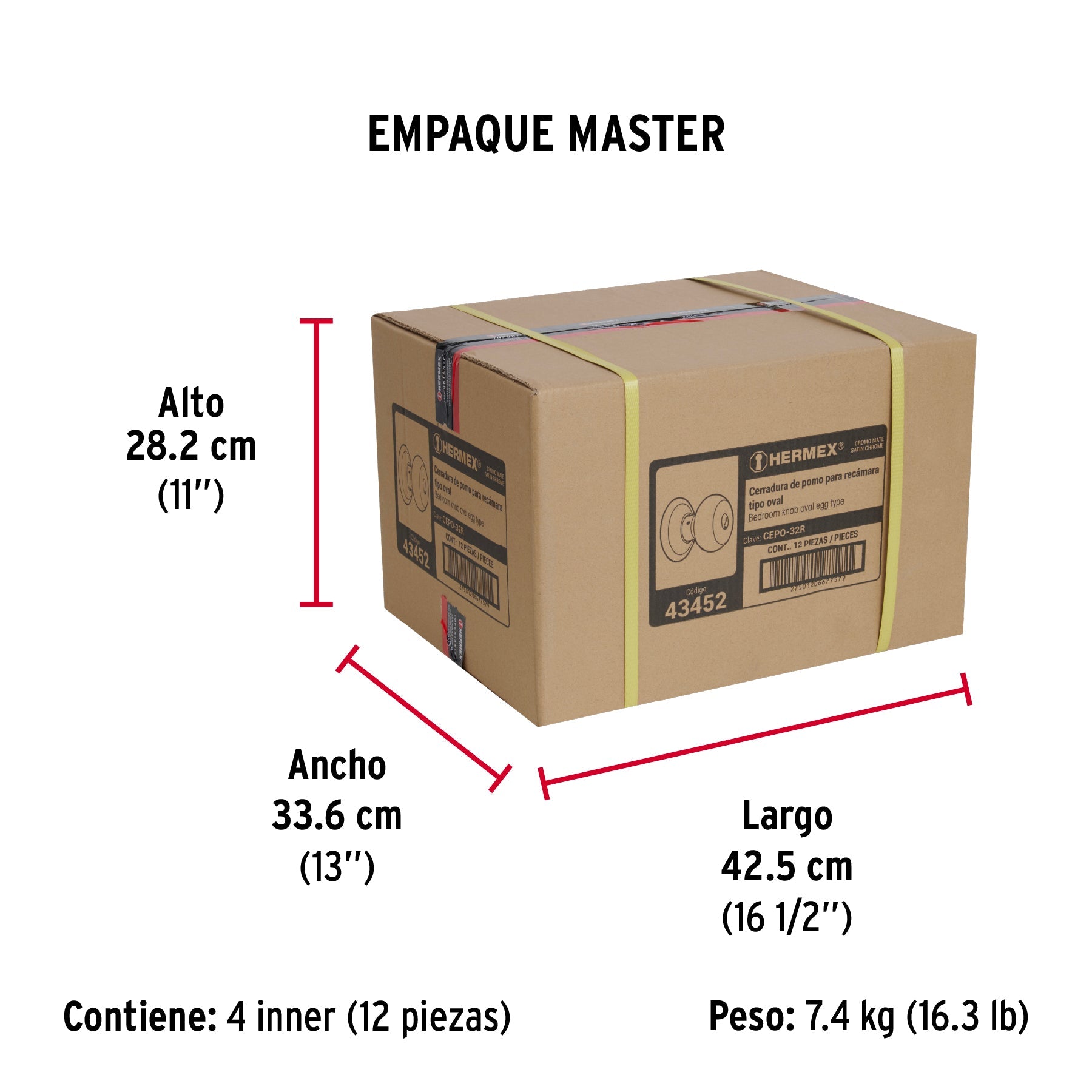 Cerradura tipo oval para recámara, cromo mate, HERMEX - Empaque