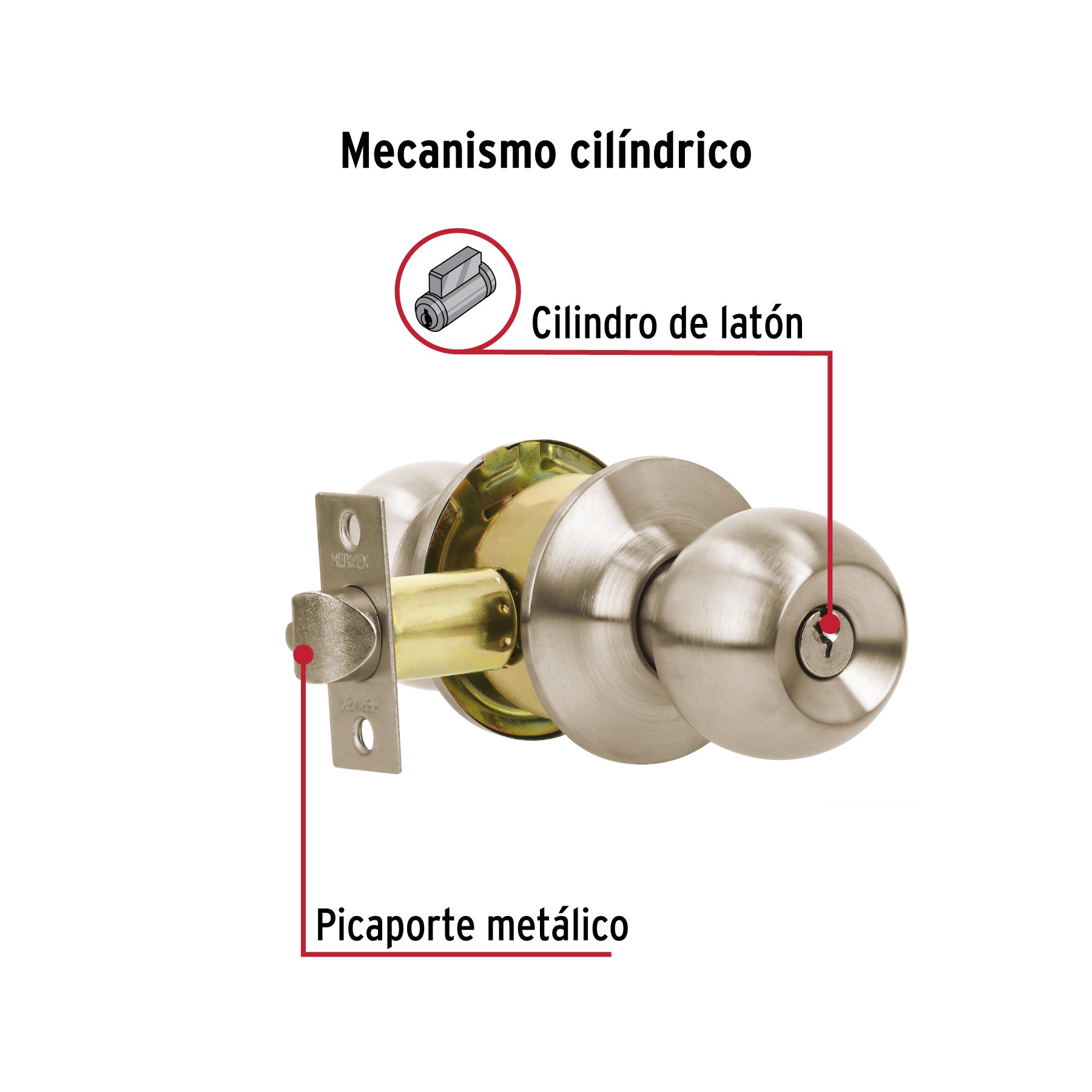 Cerradura tipo esfera para entrada, níquel satín, HERMEX