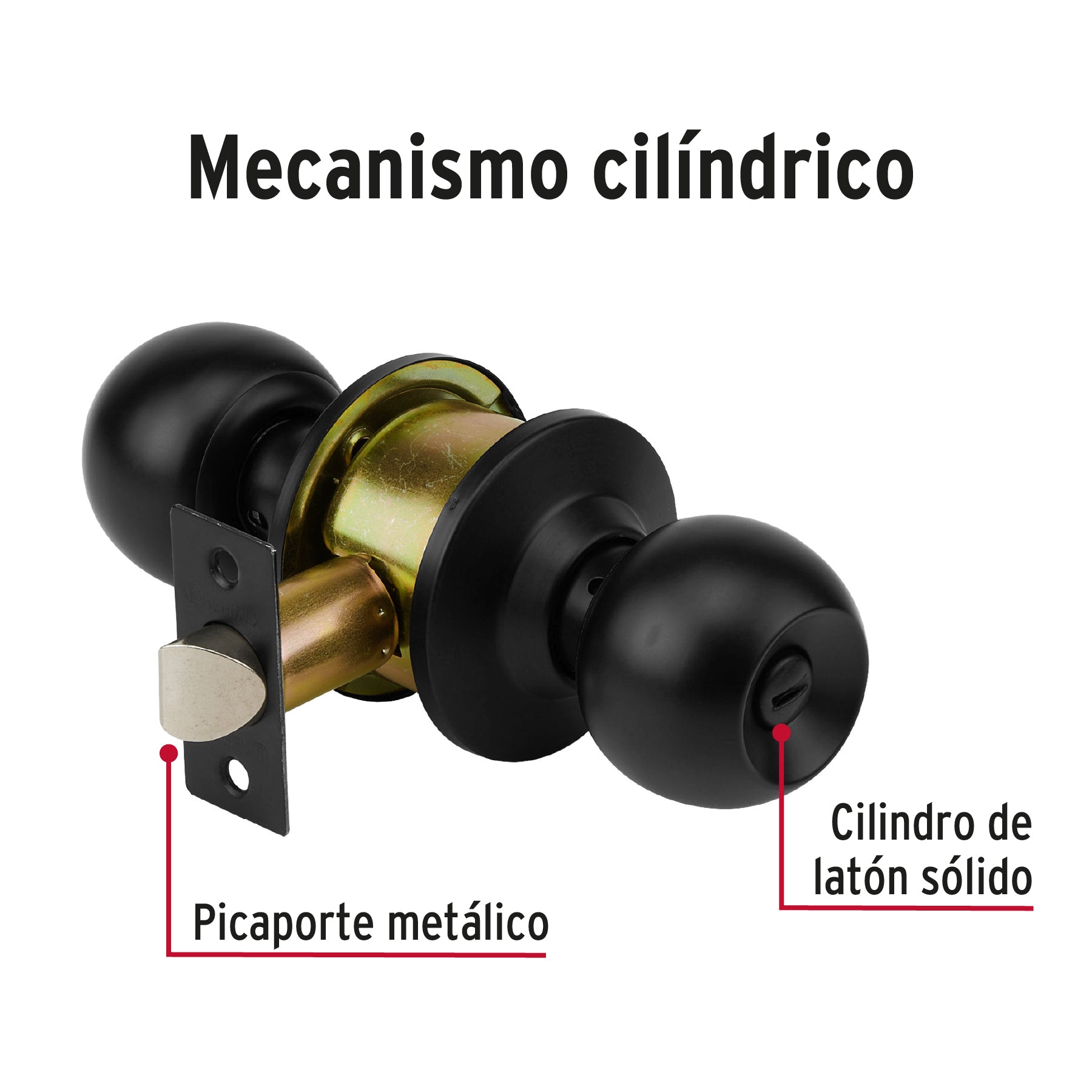 Cerradura pomo, negro, esfera, baño, HERMEX