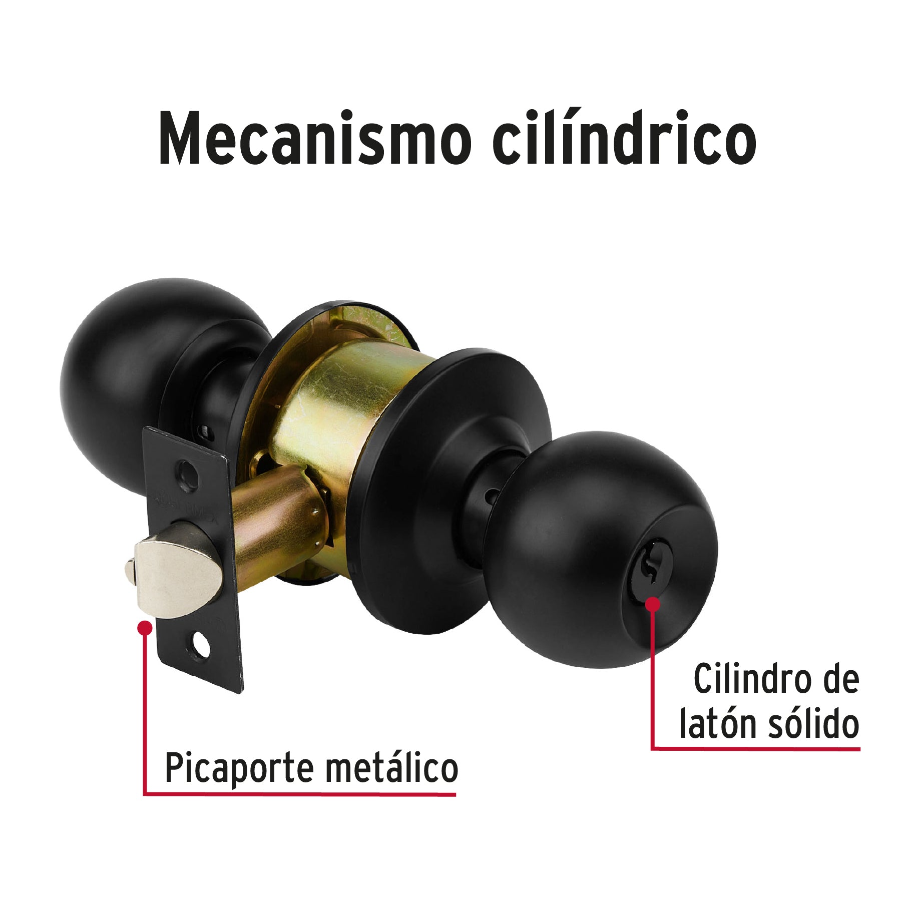 Cerradura pomo, negro, esfera, recámara, HERMEX