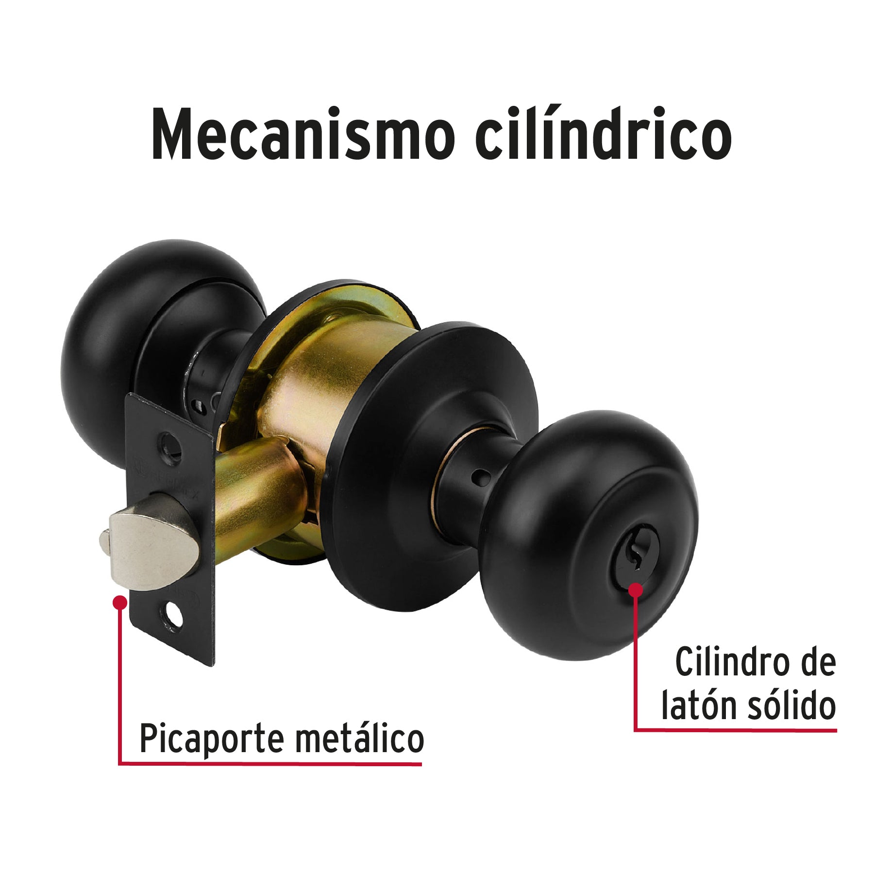 Cerradura pomo, negro, oval, entrada, HERMEX
