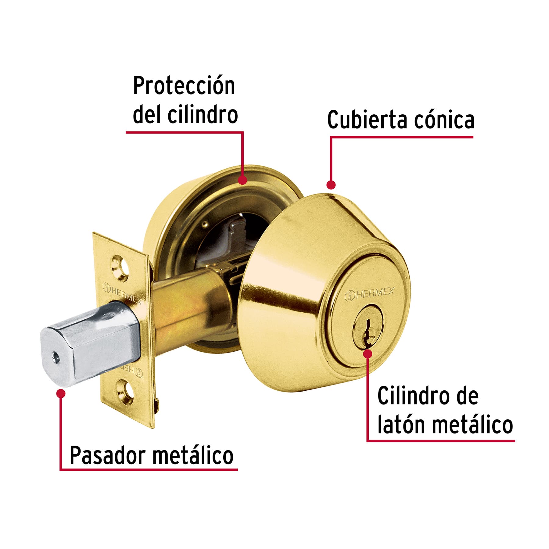 Cerrojo llave-llave latón brillante,llave tradicional HERMEX