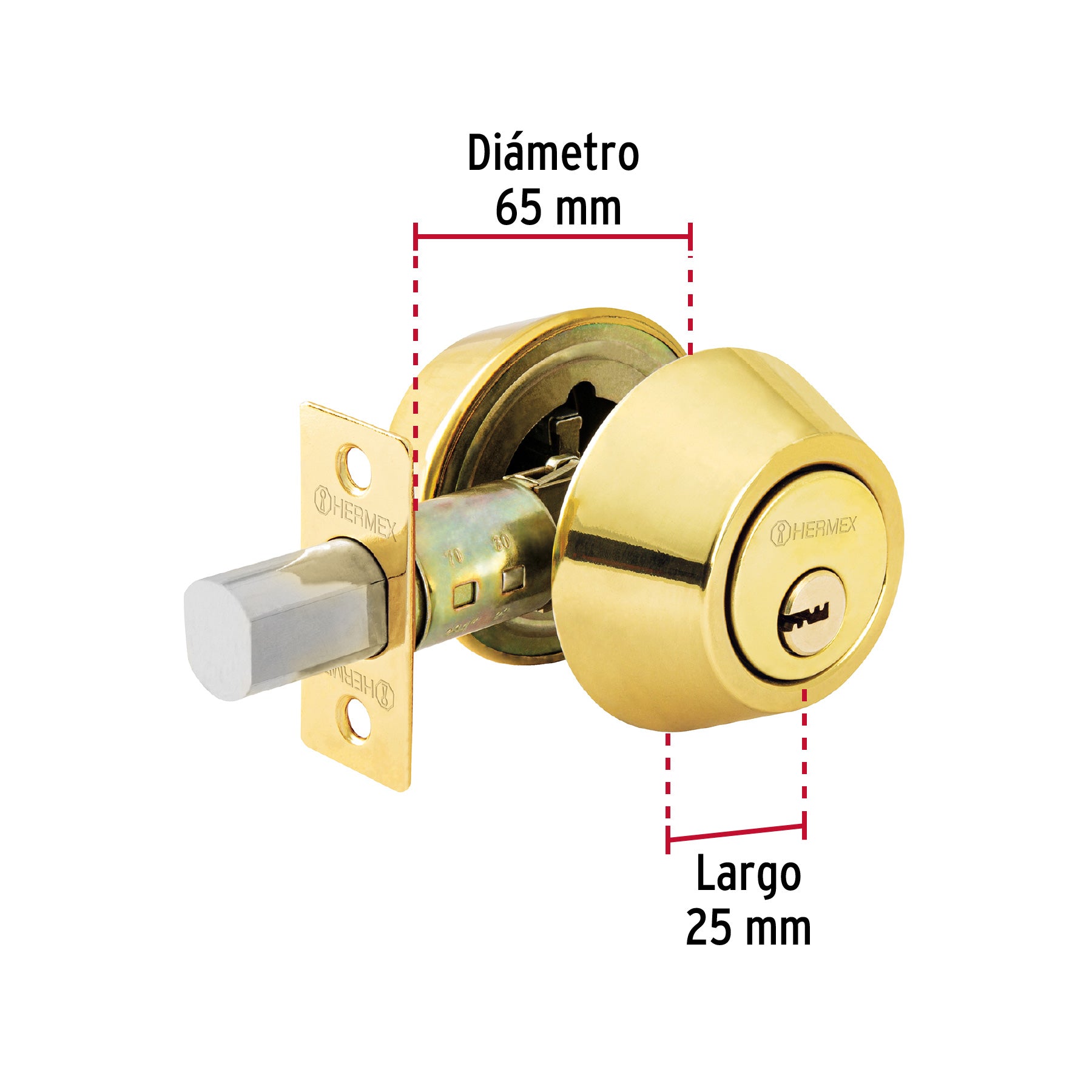 Cerrojo llave-llave latón brillante, llave puntos, HERMEX