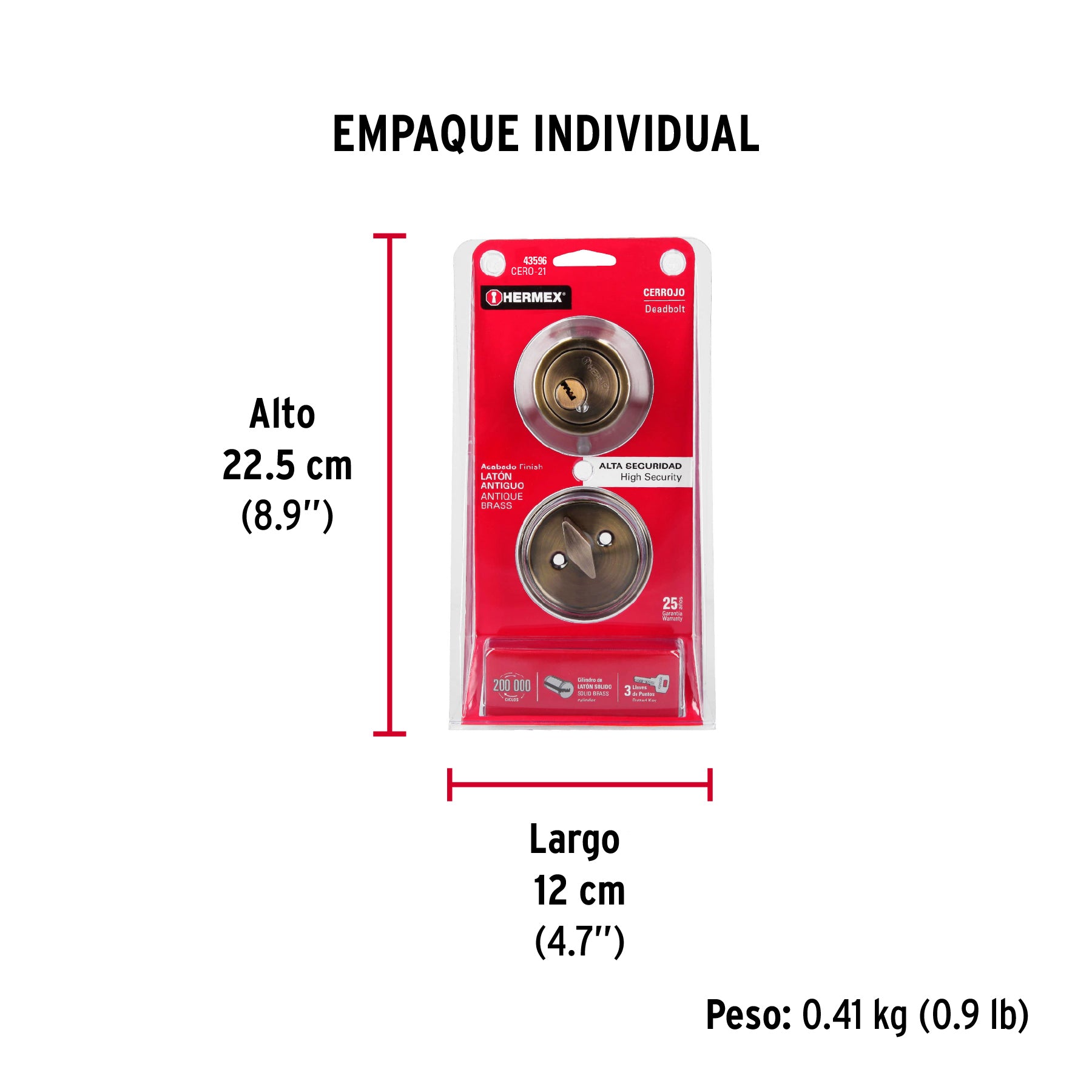 Cerrojo llave-mariposa latón antiguo, llave puntos, HERMEX - Empaque