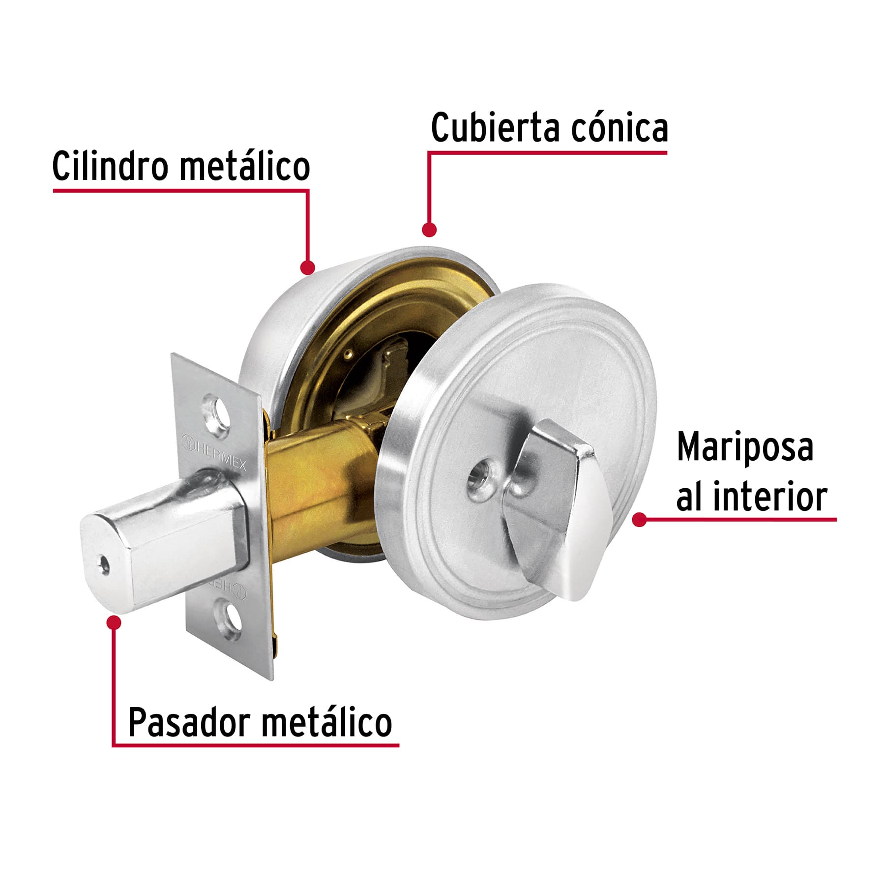 Cerrojo llave-mariposa cromo mate, llave tradicional, HERMEX