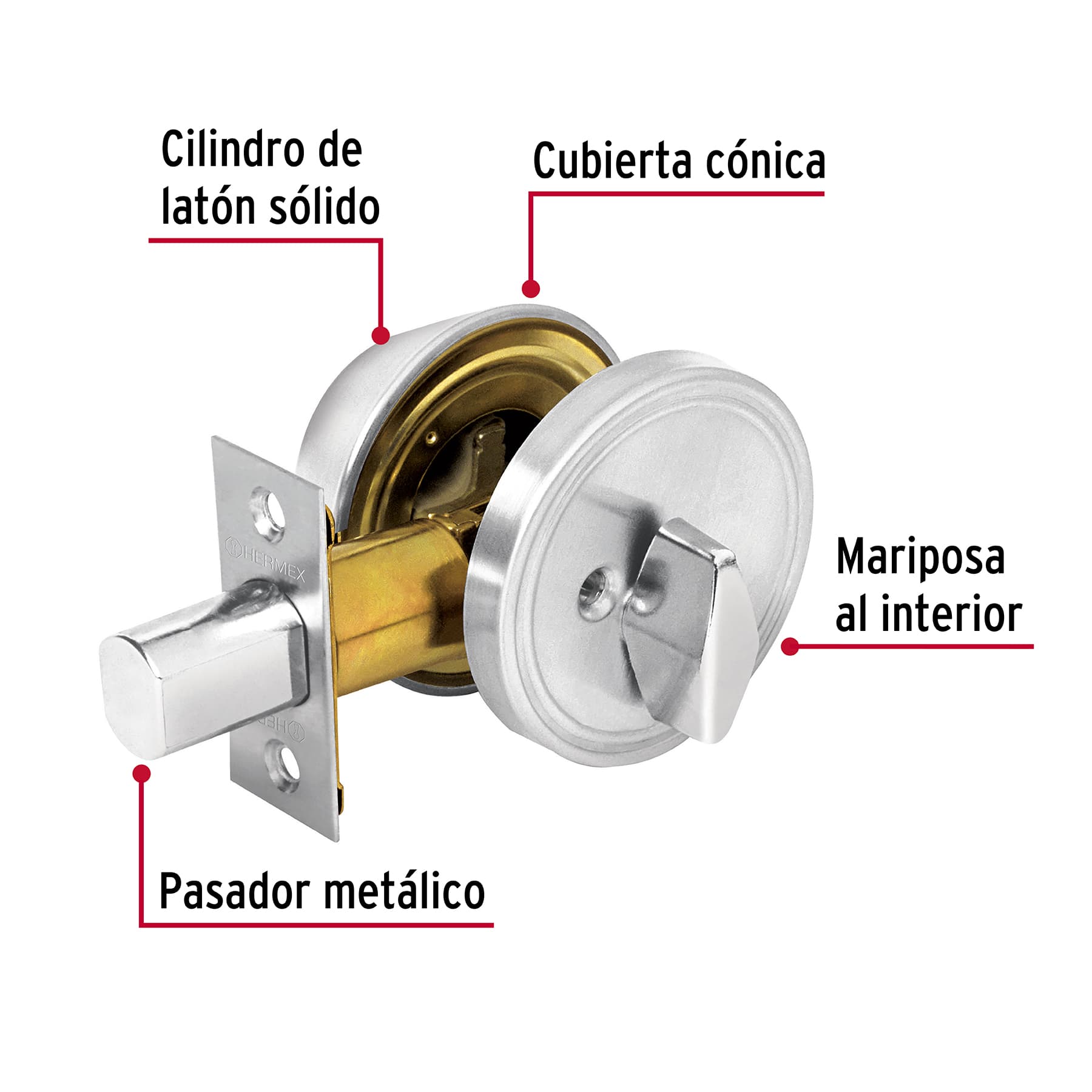 Cerrojo llave-mariposa cromo mate, llave puntos, HERMEX