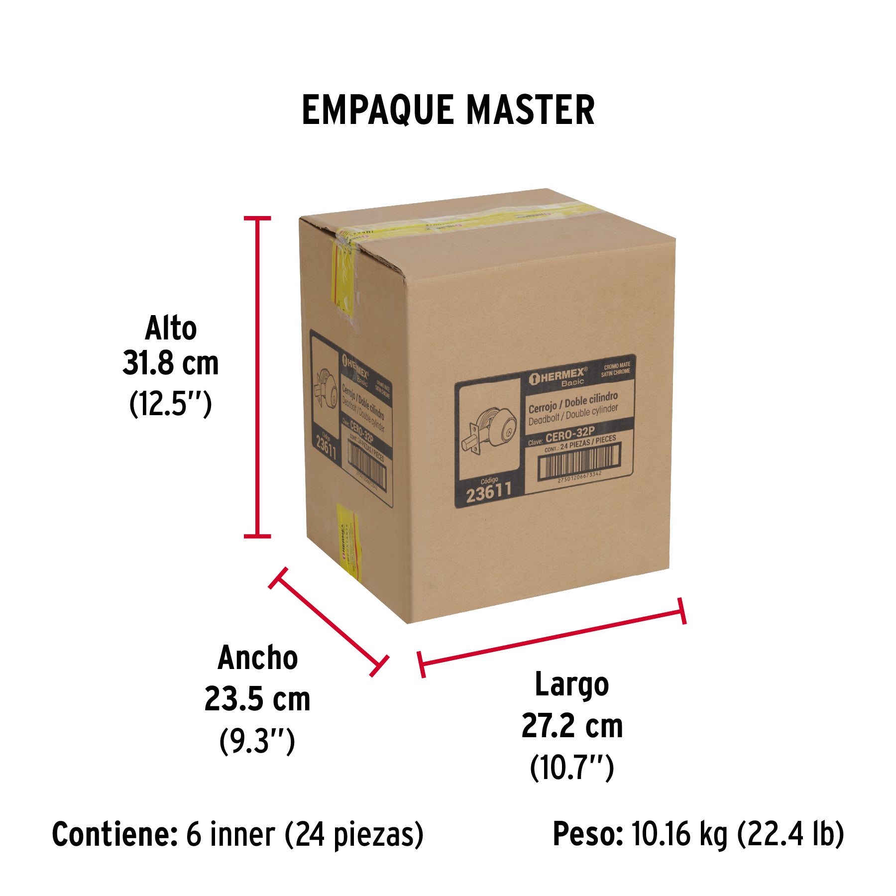 Cerrojo llave-llave cromo mate, llave tradicional, HERMEX - Empaque