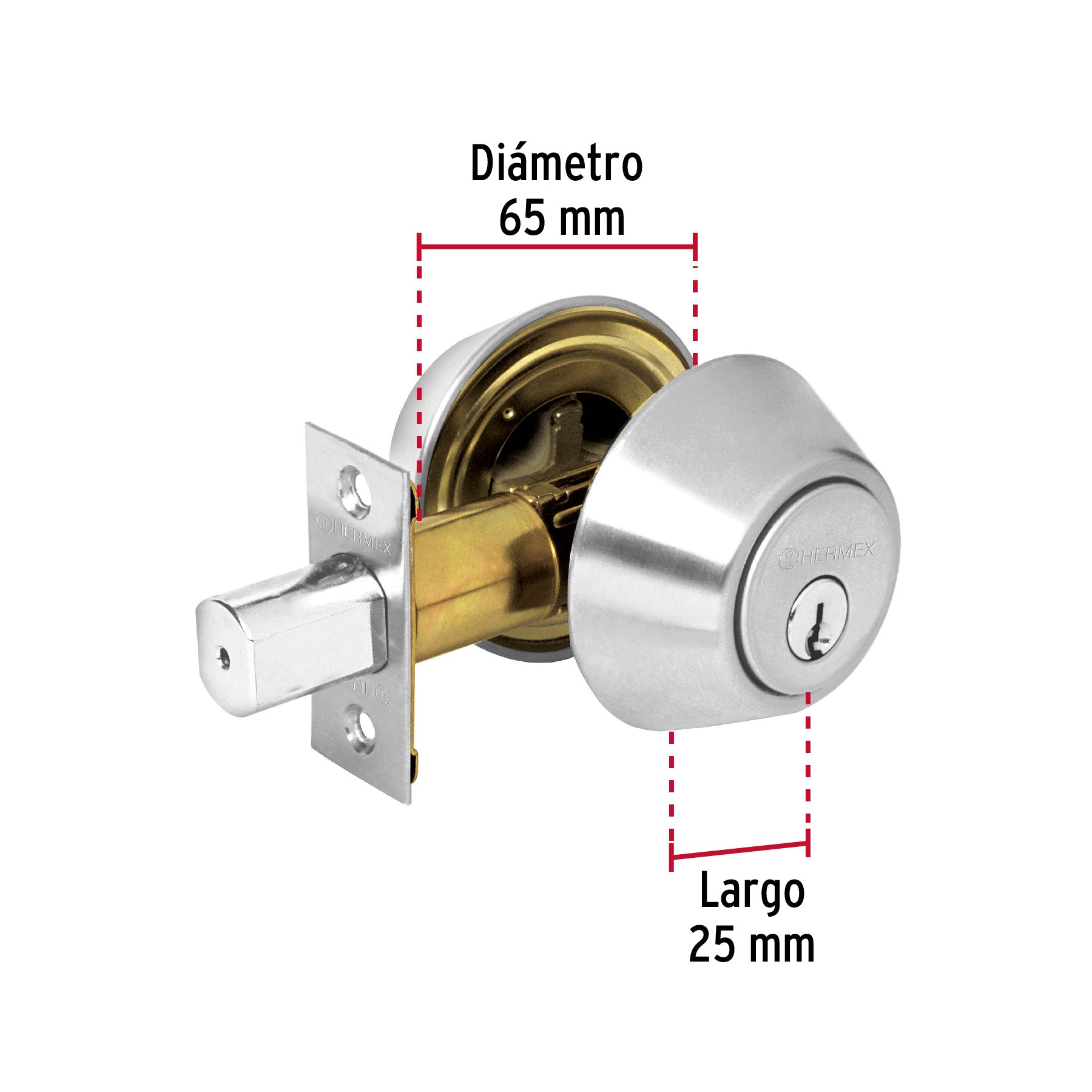 Cerrojo llave-llave cromo mate, llave tradicional, HERMEX