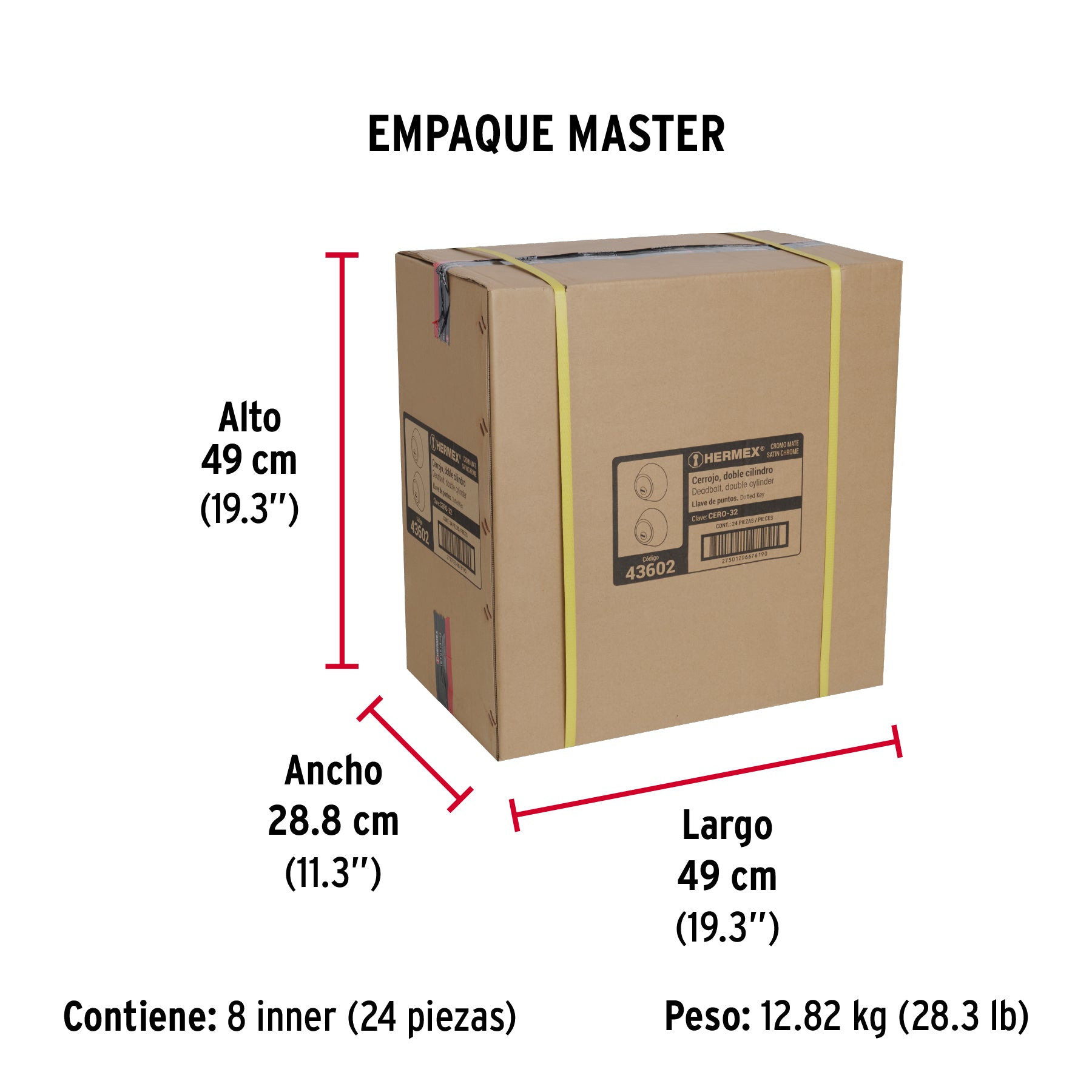 Cerrojo llave-llave cromo mate, llave puntos, HERMEX - Empaque