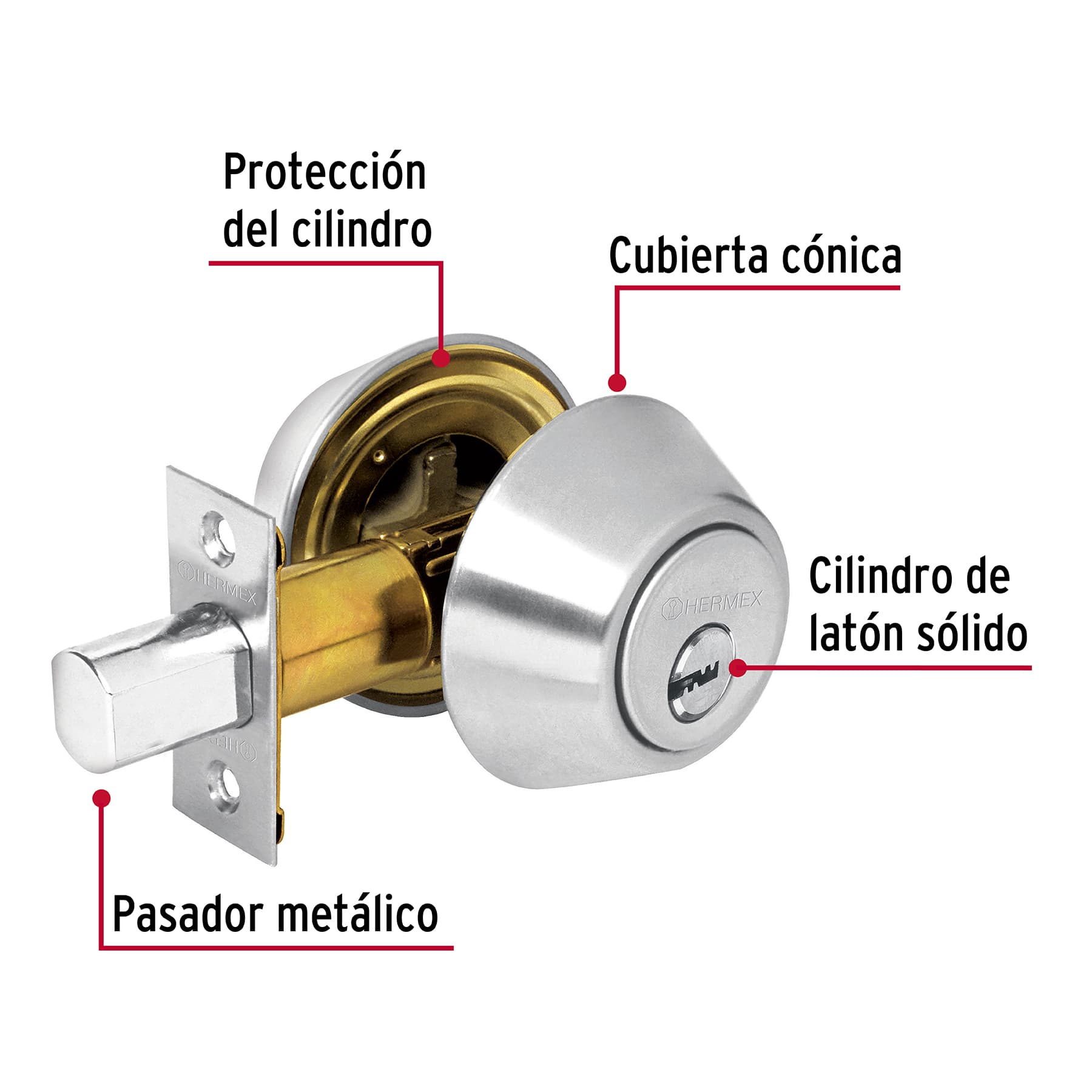 Cerrojo llave-llave cromo mate, llave puntos, HERMEX