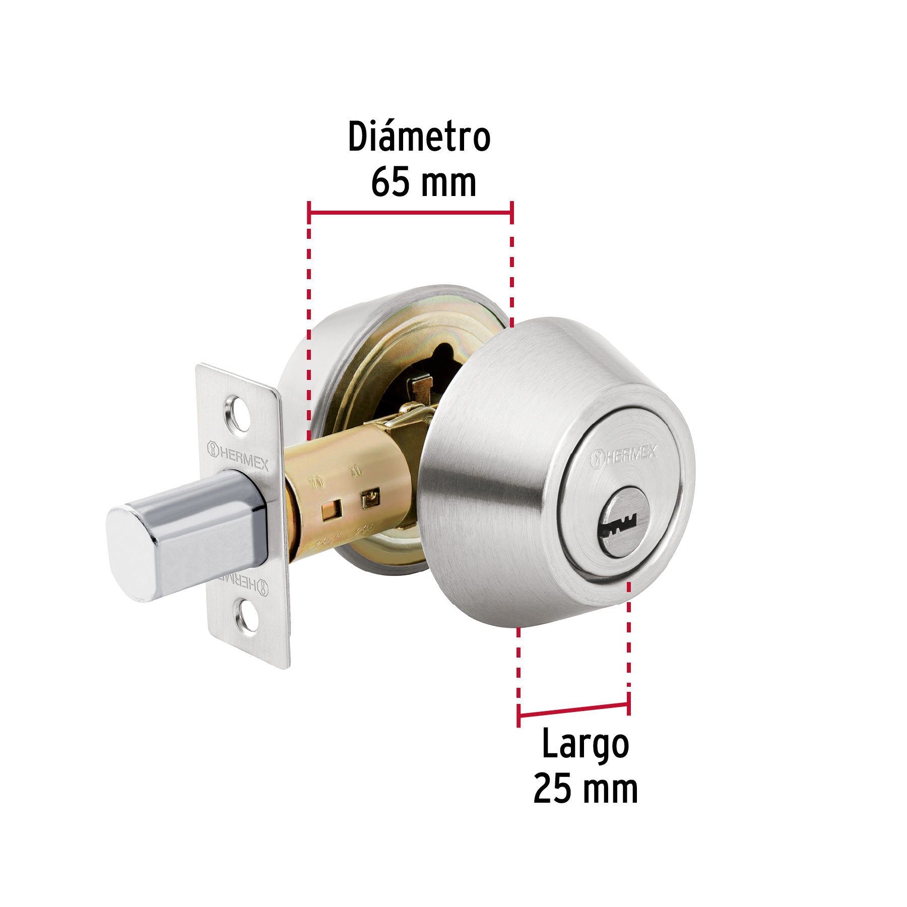 Cerrojo llave-llave cromo mate, llave puntos, HERMEX