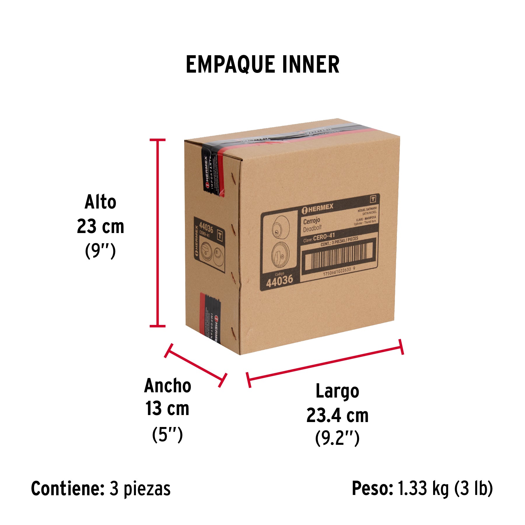 Cerrojo llave-mariposa níquel satinado, llave puntos, HERMEX - Empaque
