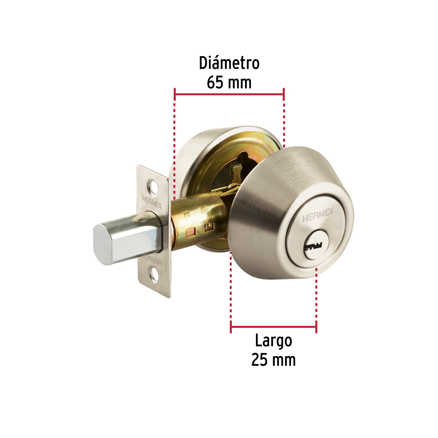 Cerrojo llave-llave níquel satinado, llave puntos, HERMEX