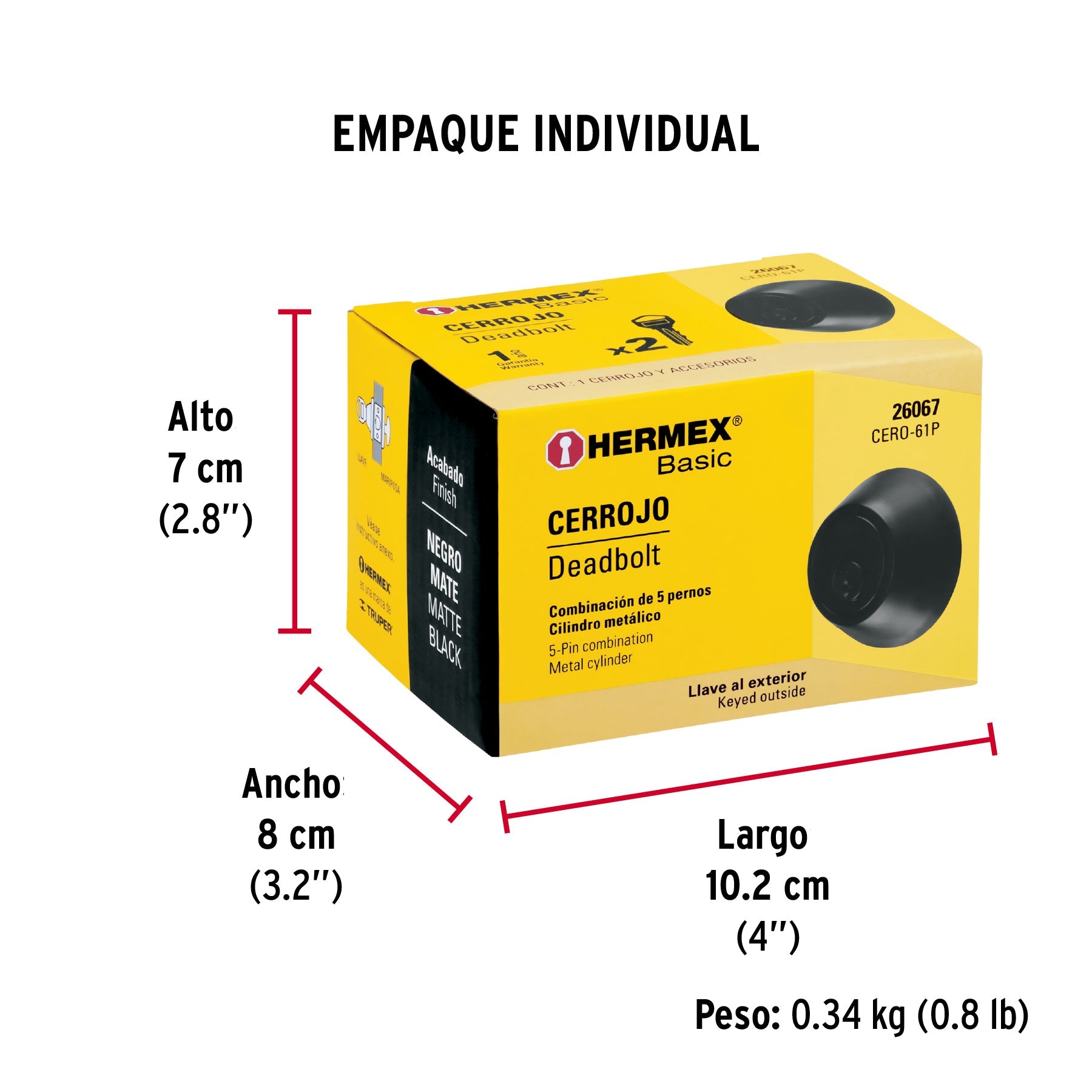 Cerrojo llave-mariposa negro, llave tradicional, BASIC - Empaque