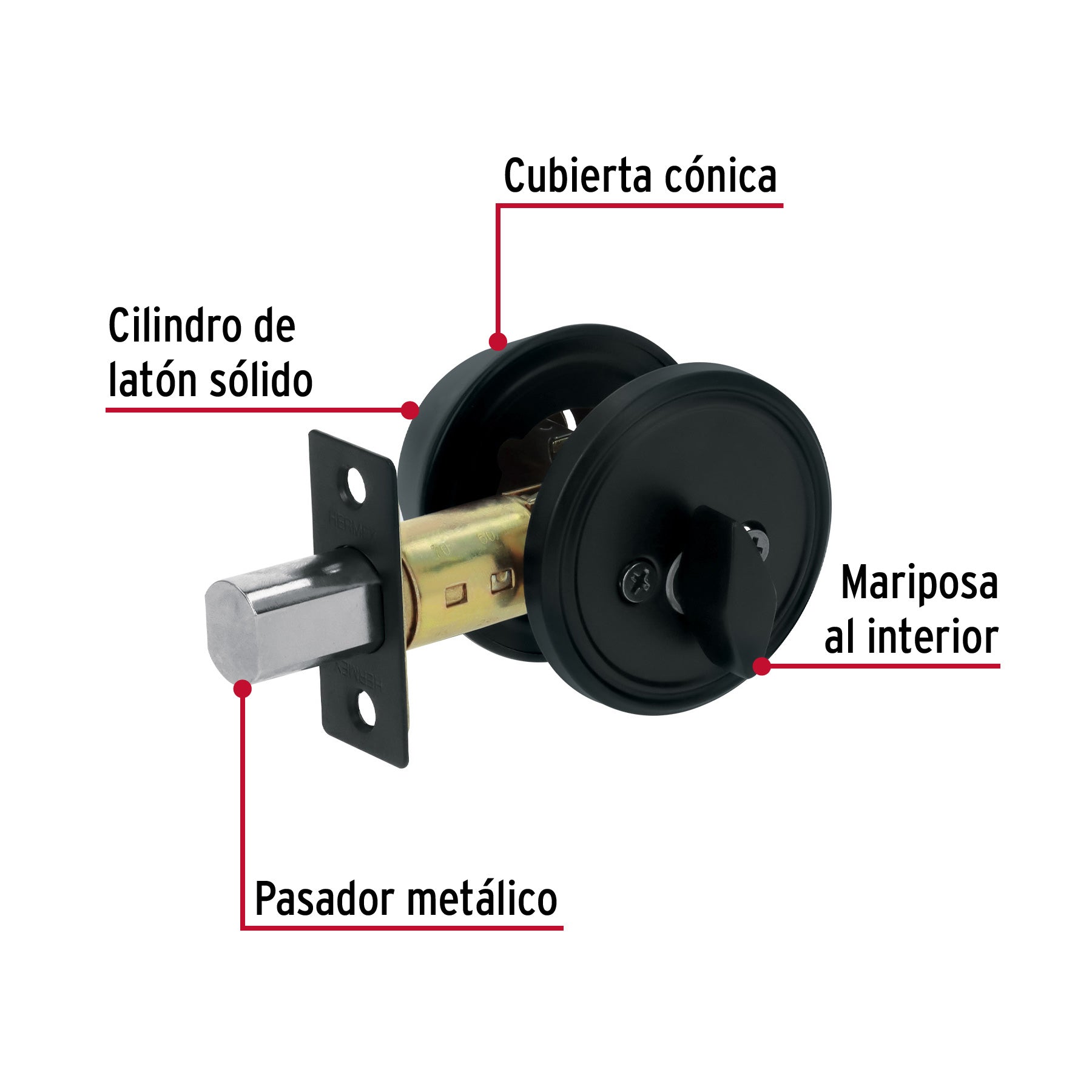 Cerrojo llave-mariposa negro, llave puntos, HERMEX