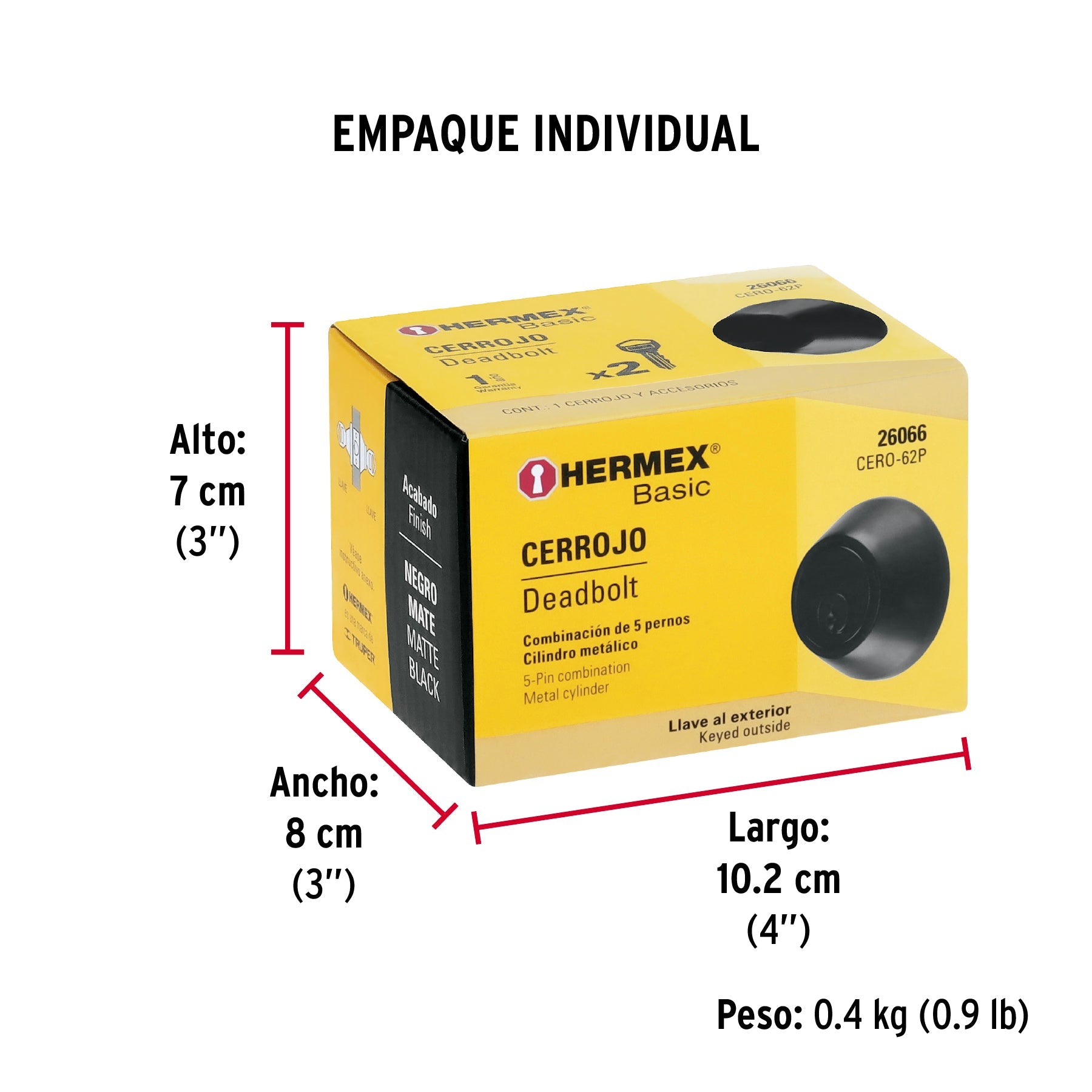 Cerrojo llave-llave negro, llave tradicional, BASIC - Empaque