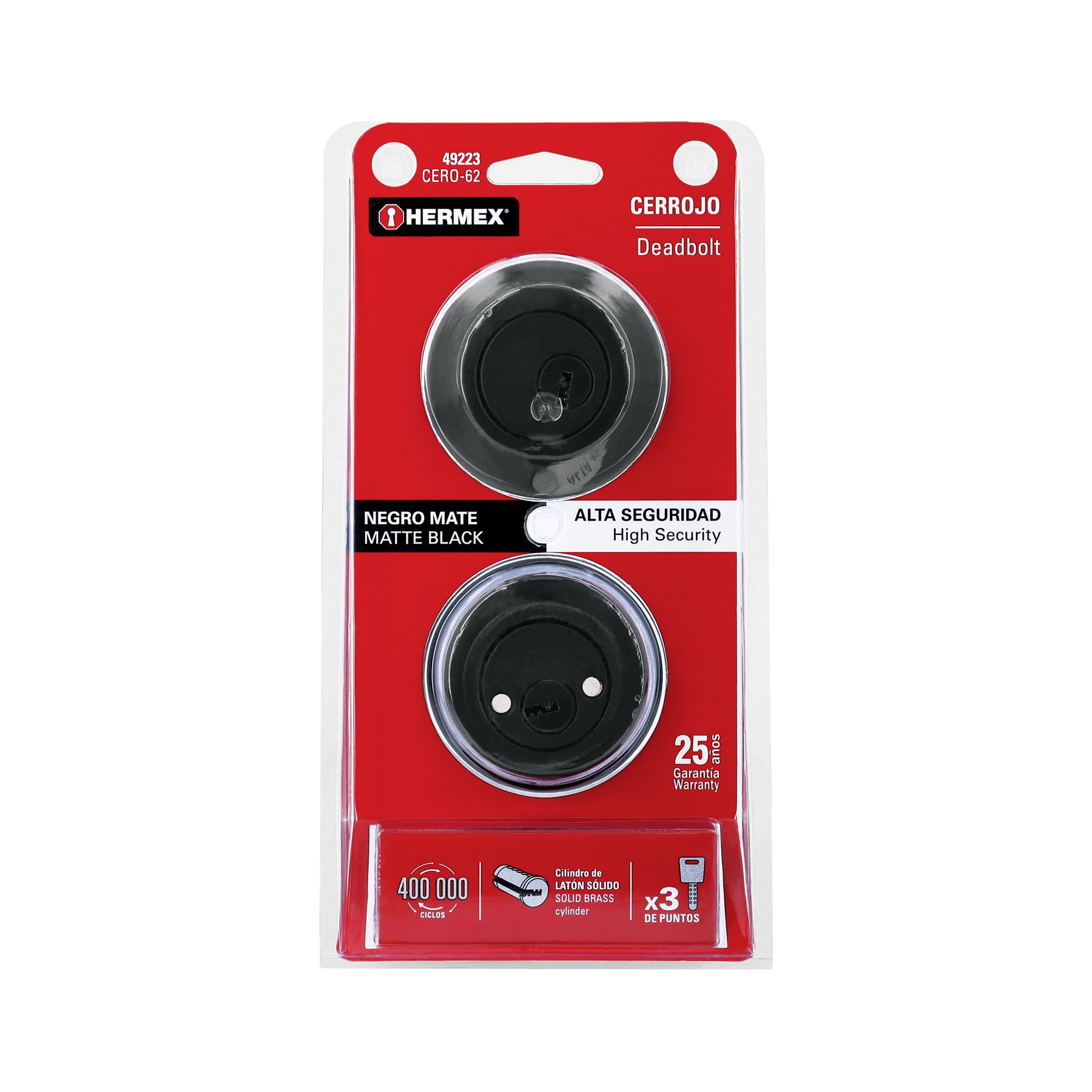 Cerrojo llave-llave negro, llave puntos, HERMEX