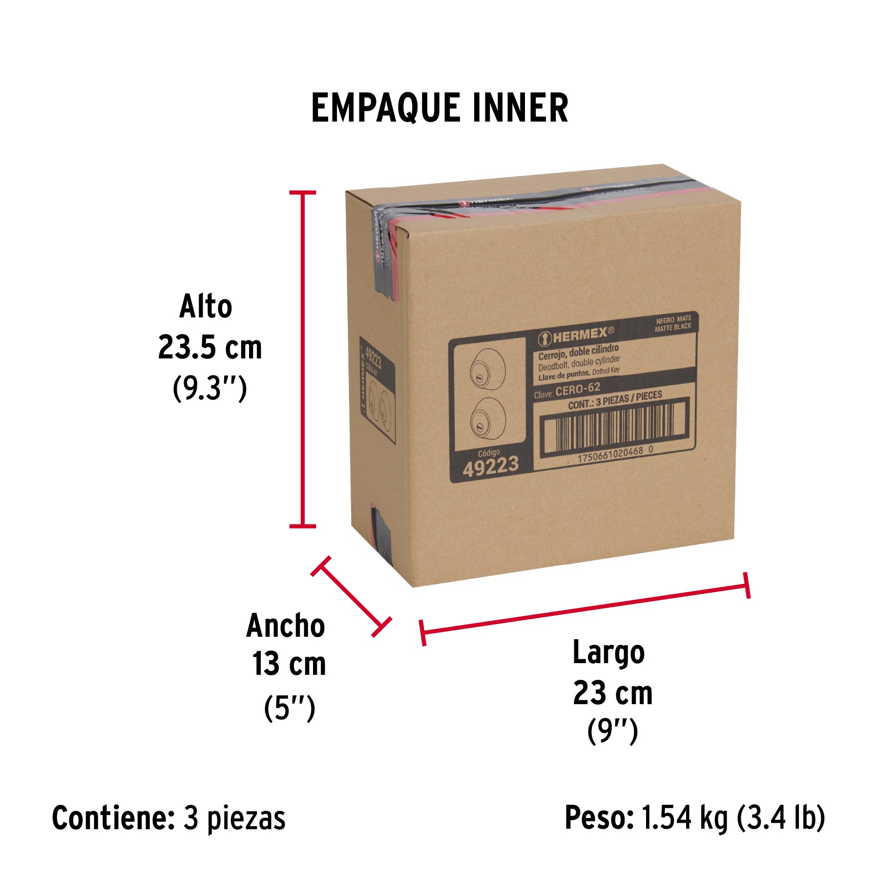 Cerrojo llave-llave negro, llave puntos, HERMEX - Empaque