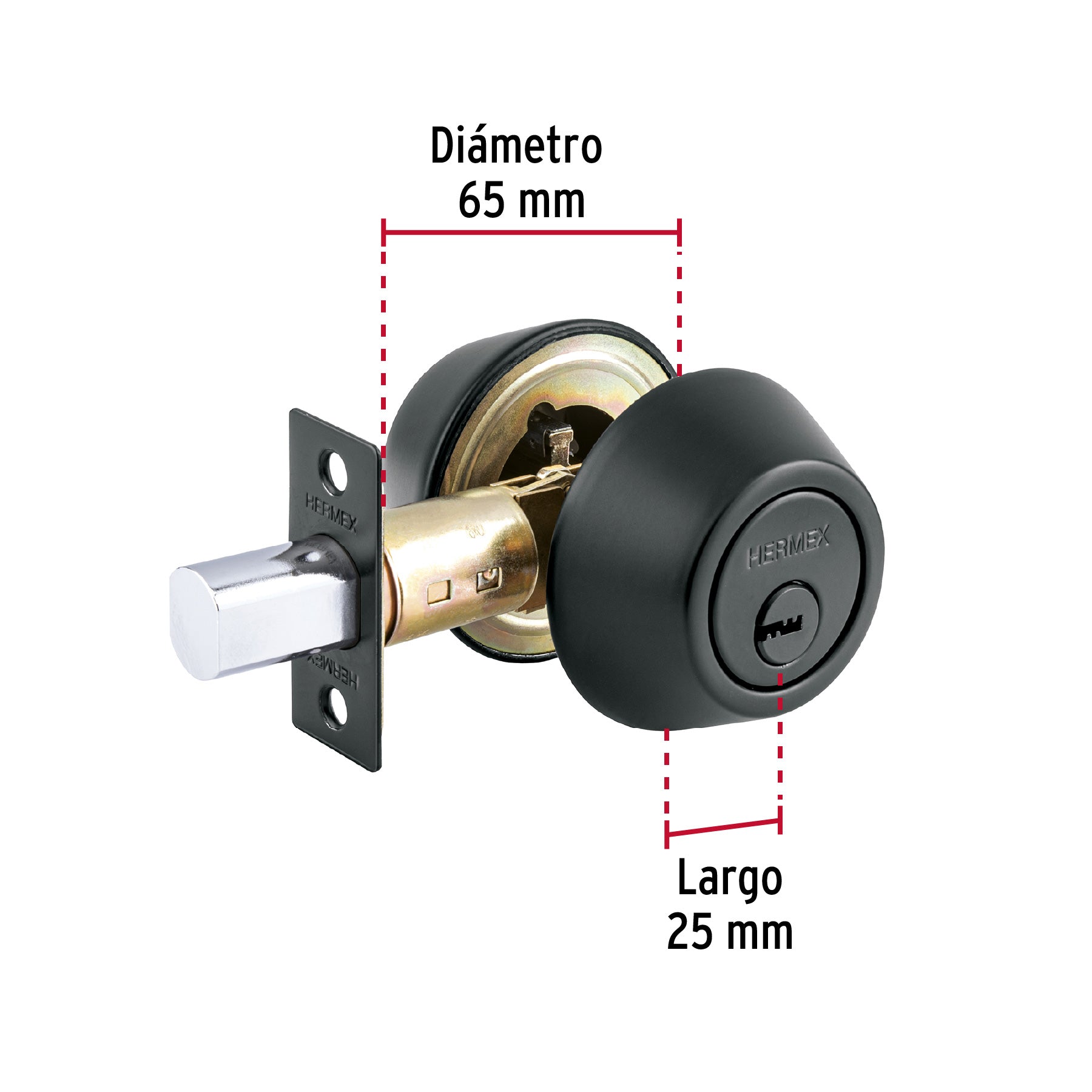 Cerrojo llave-llave negro, llave puntos, HERMEX